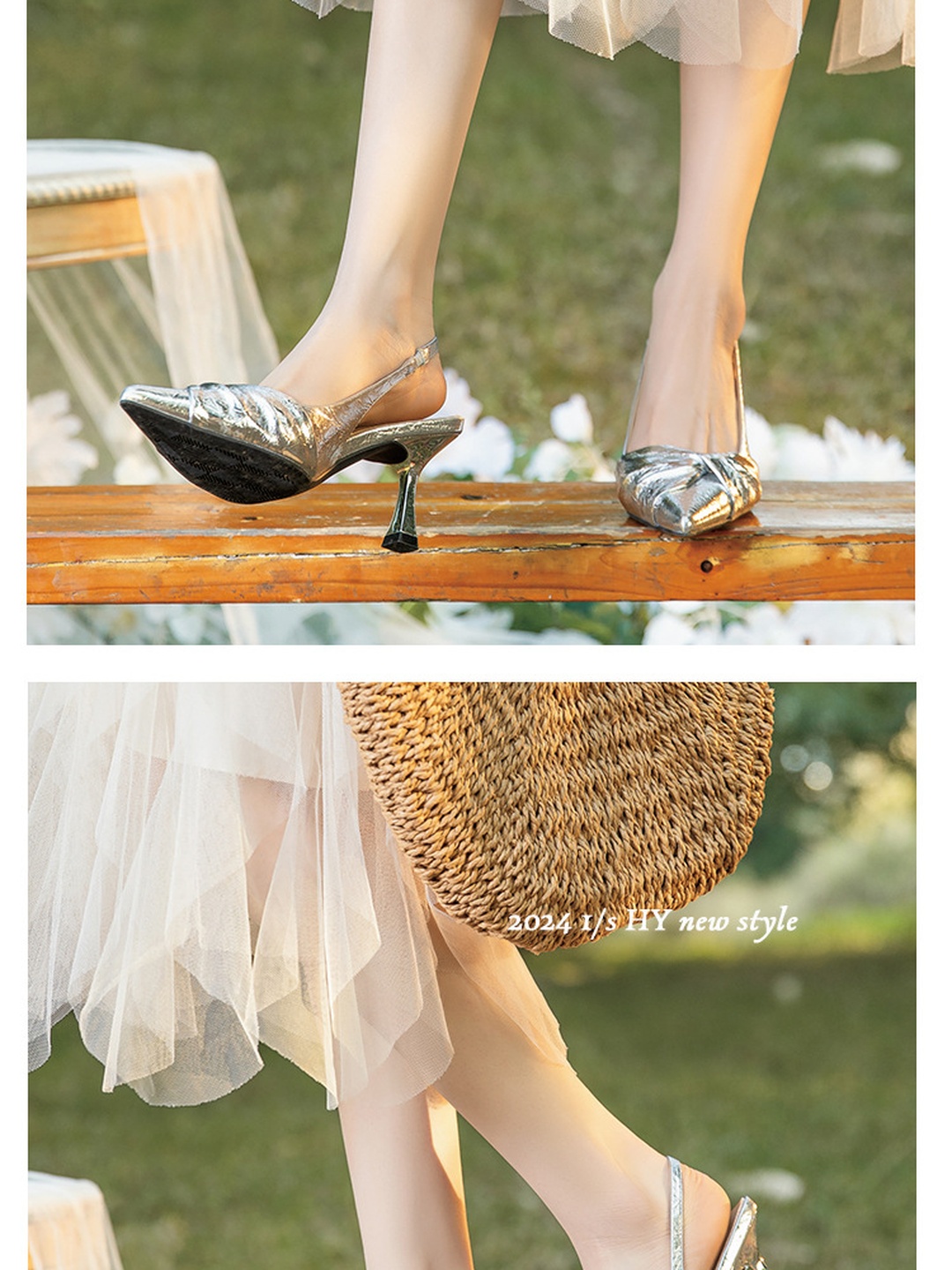 Silver Mid-Heel Slingback Sandals for Women