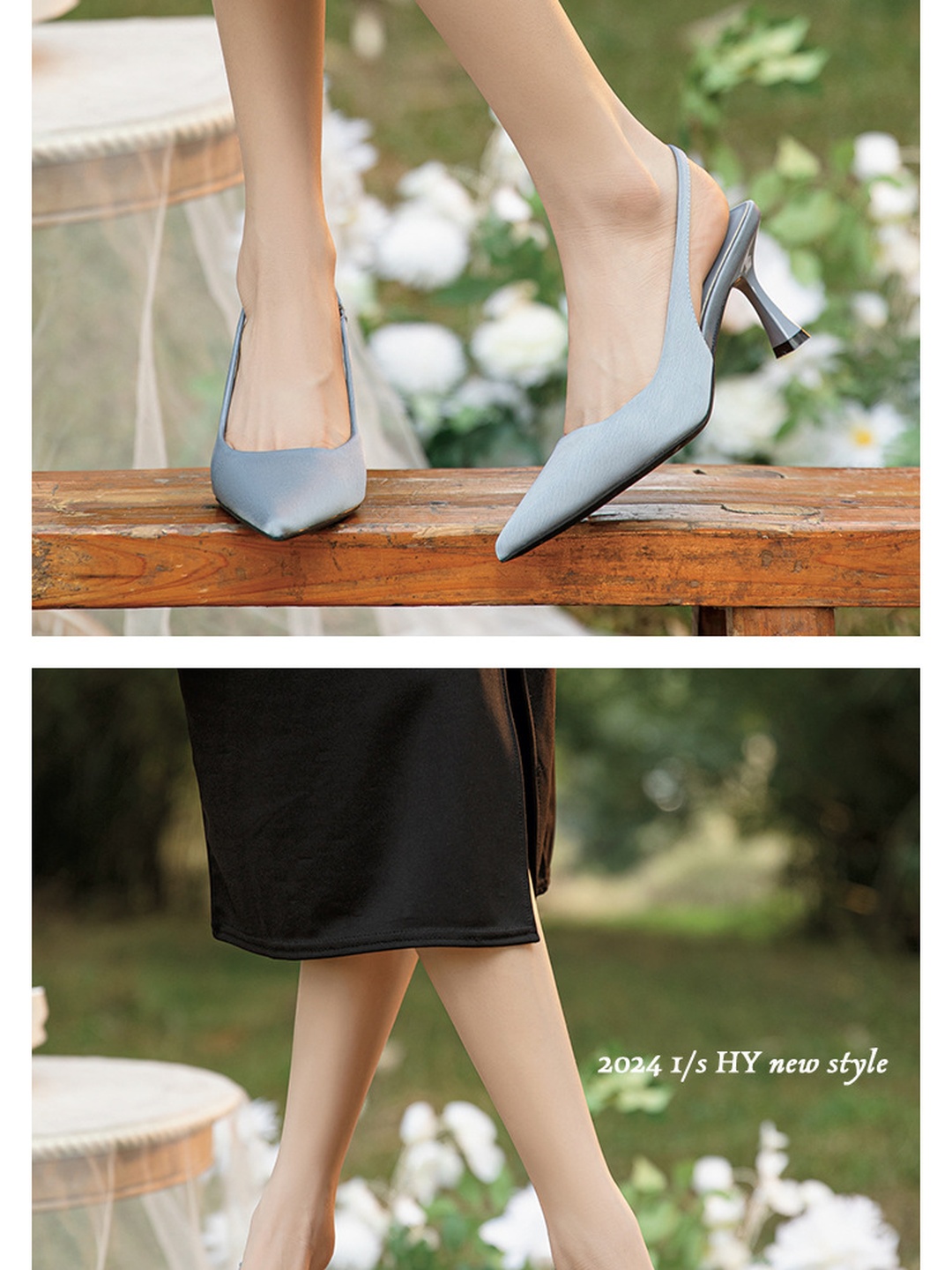 Blue Slingback Mid-Heel Pumps for Women