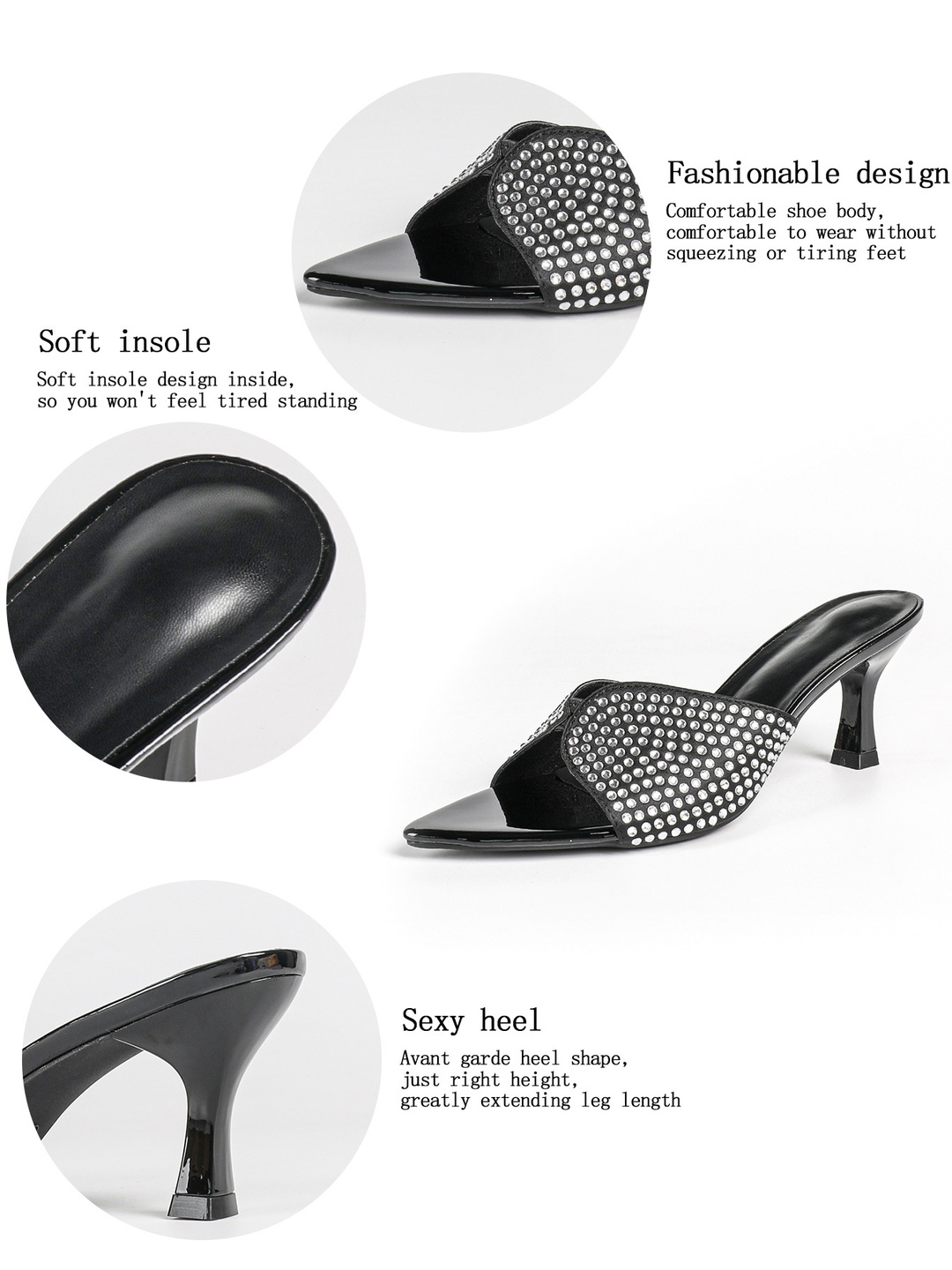 Black Rhinestone Heel Sandals