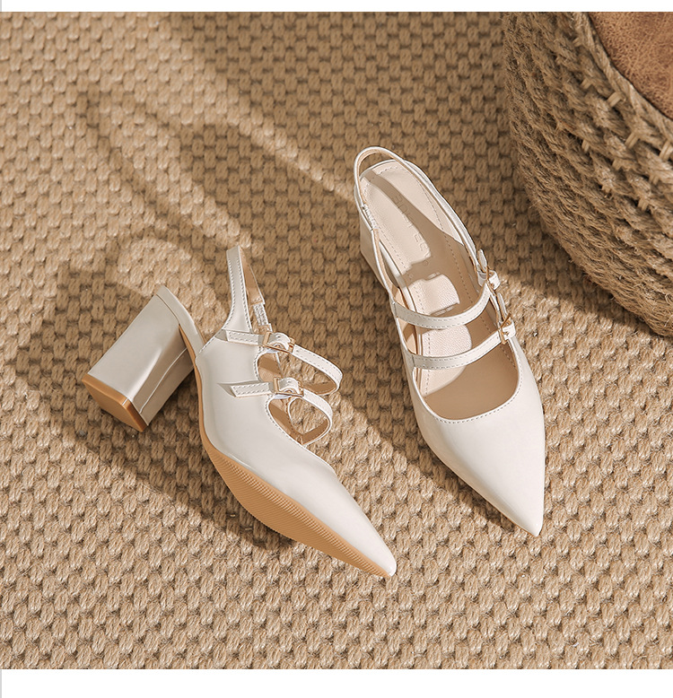 White Slingback Block Heel Pumps