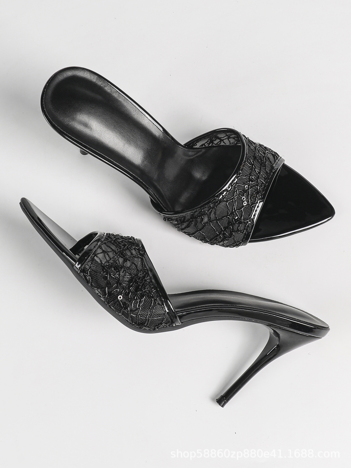 Black Lace Stiletto Sandals