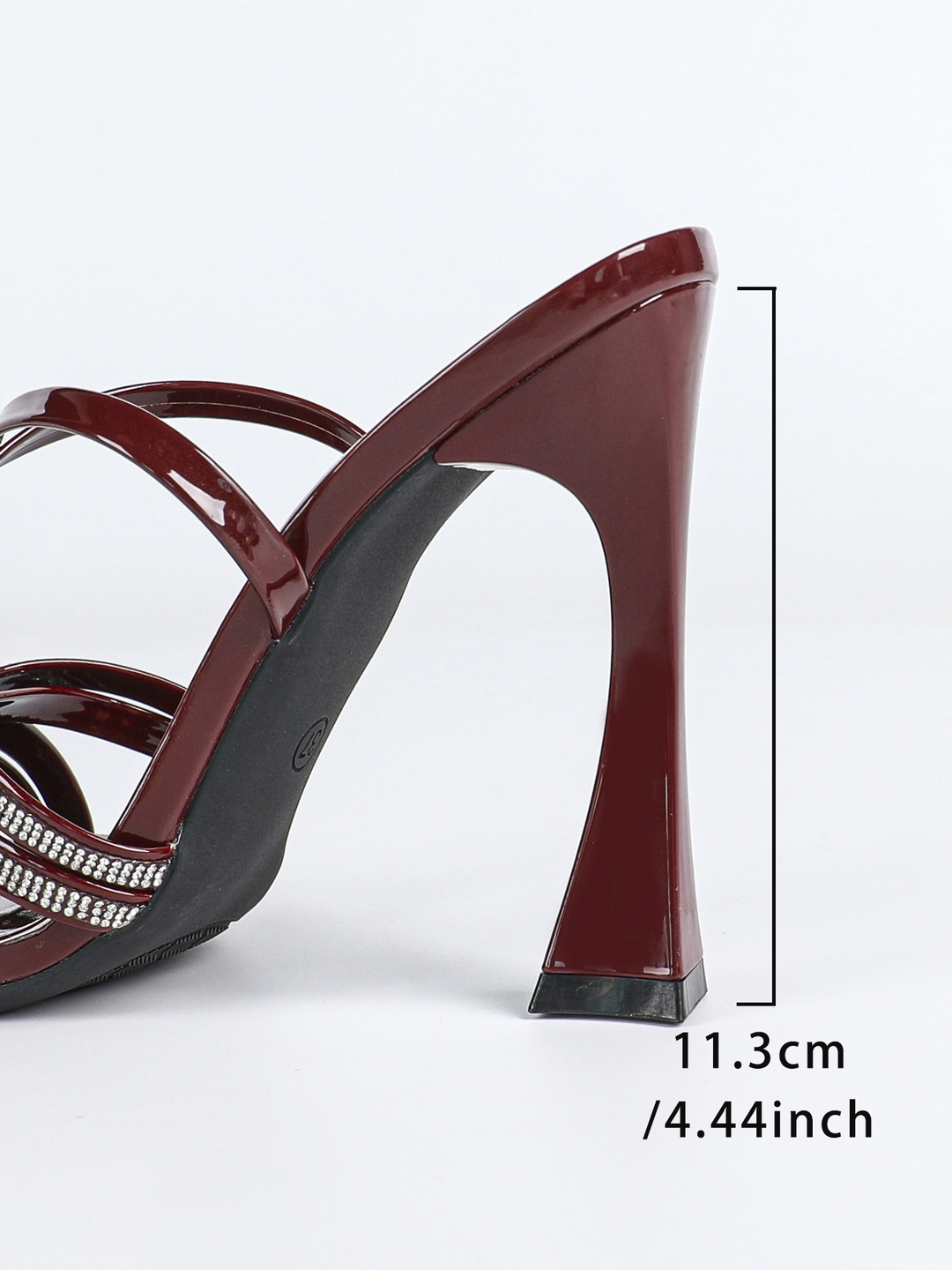 Burgundy Rhinestone High Heel Sandals with Ankle Strap