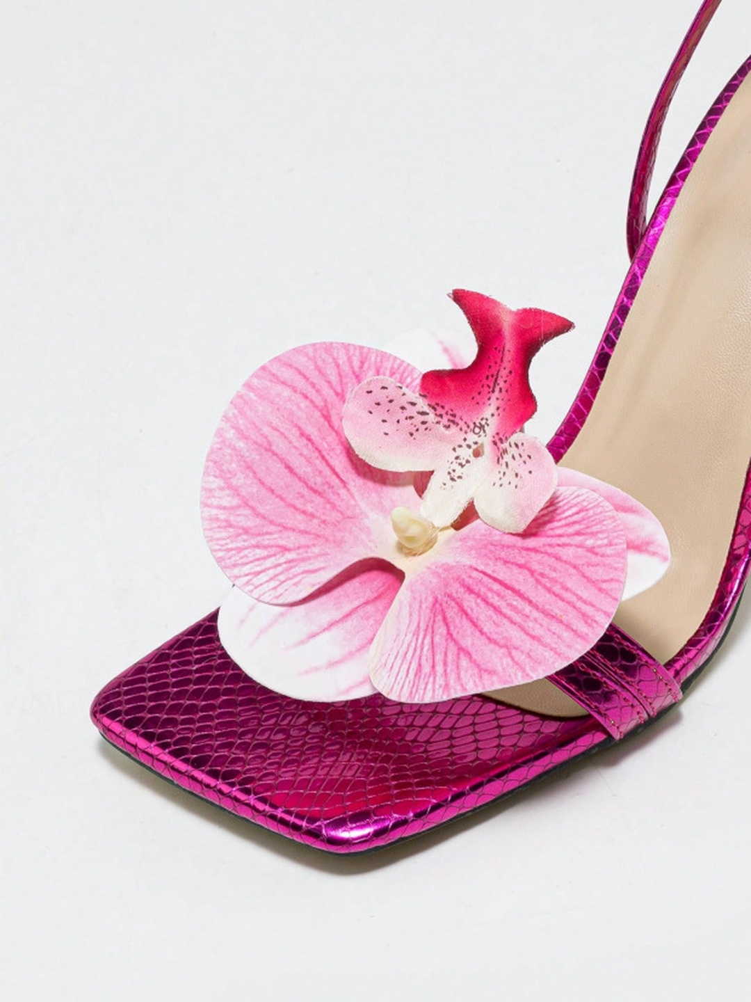 Magenta Floral High-Heel Sandals with Ankle Strap