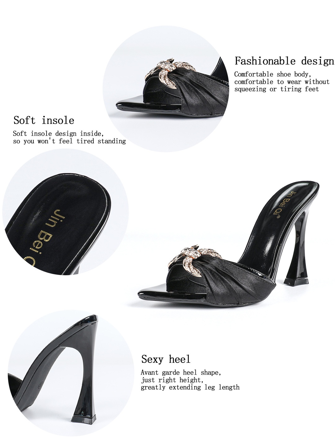 Black Rhinestone Bow High-Heel Sandals