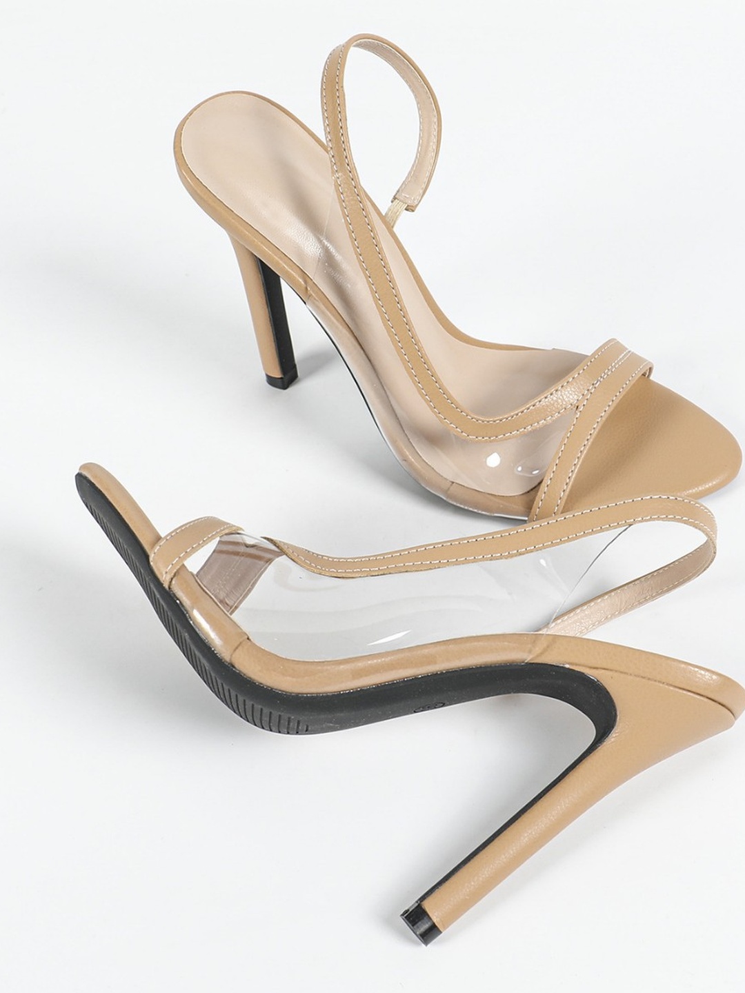 Beige High Heel Slingback Sandals