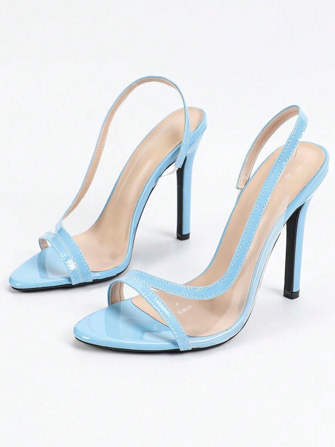 Blue Clear Strap Slingback High Heels