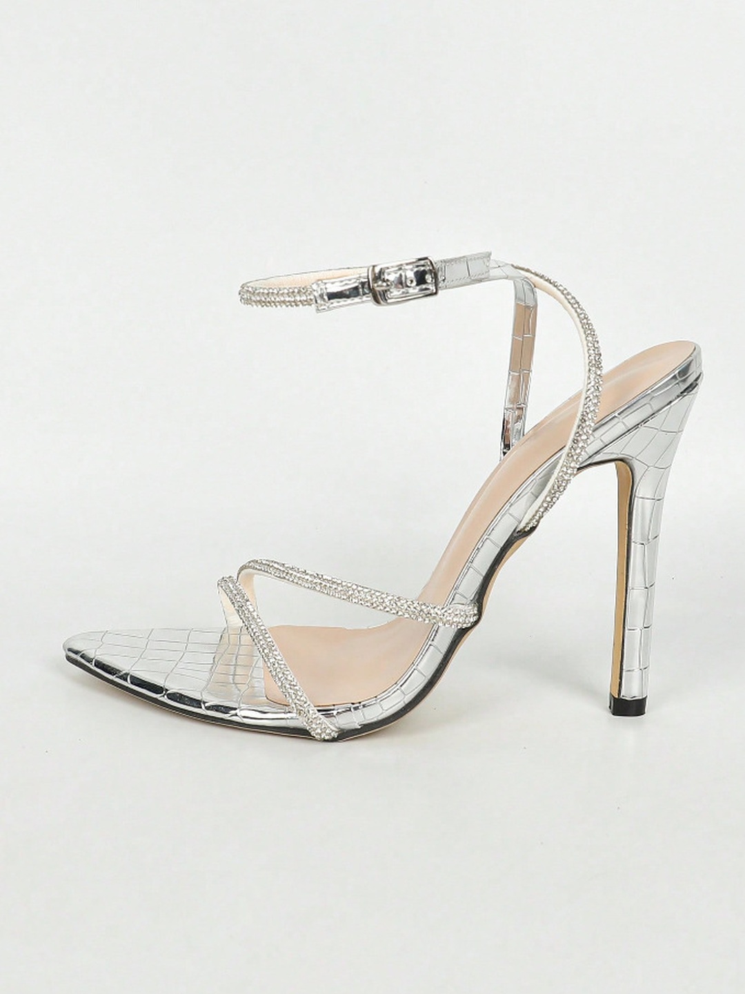 Silver Rhinestone Stiletto Sandals