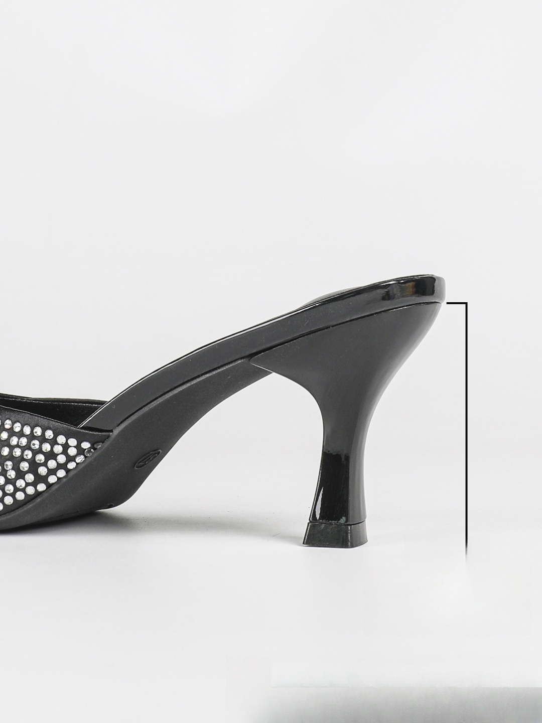 Black Rhinestone Mid-Heel Sandals
