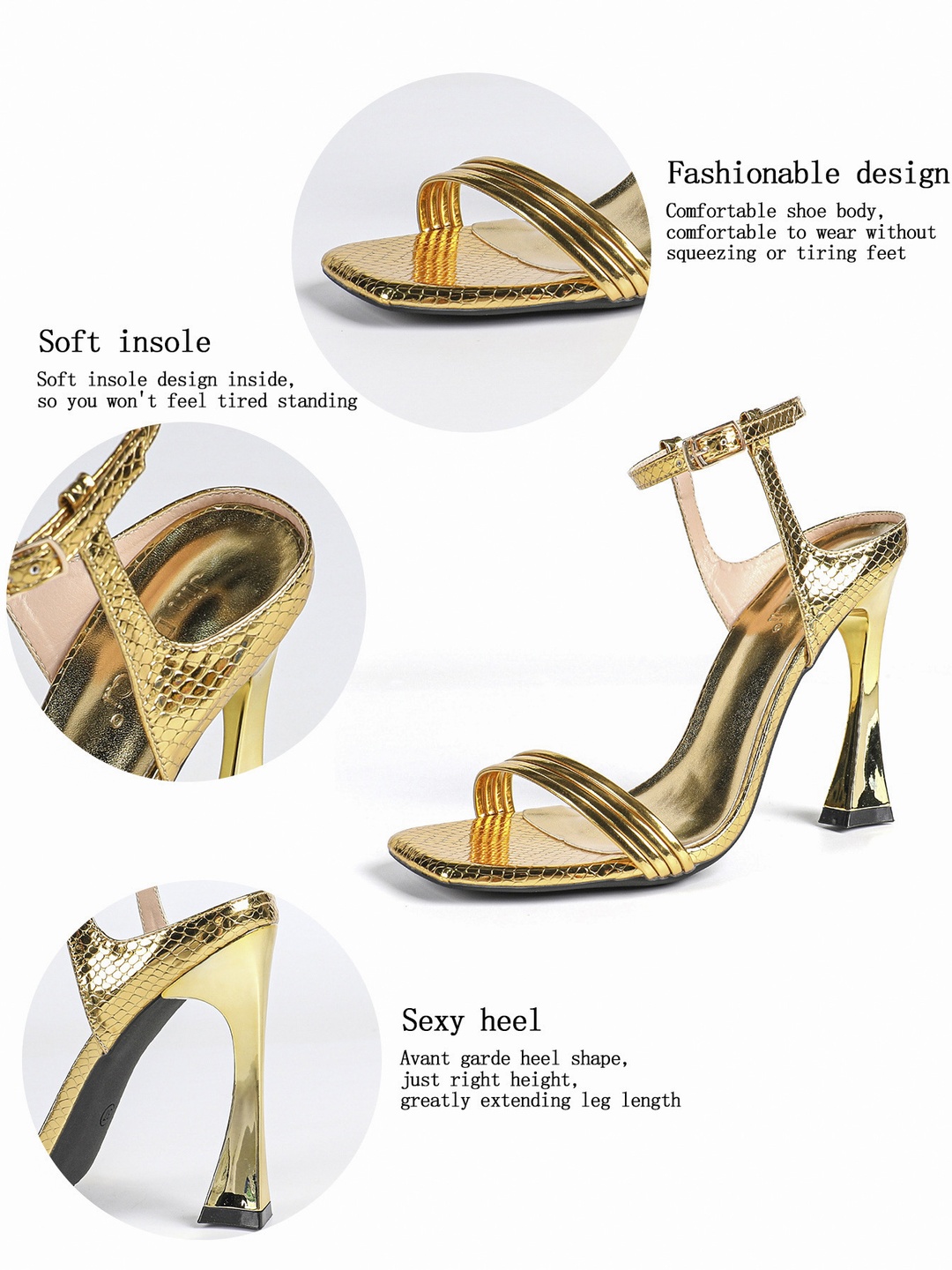 Gold High-Heel Sandals with Ankle Strap