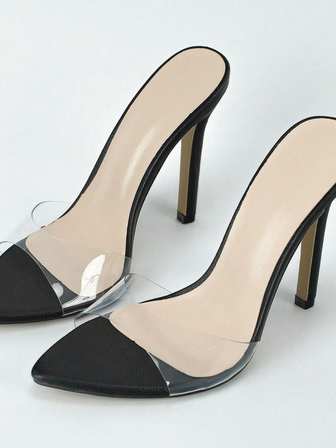Black Clear Strap Stiletto Sandals