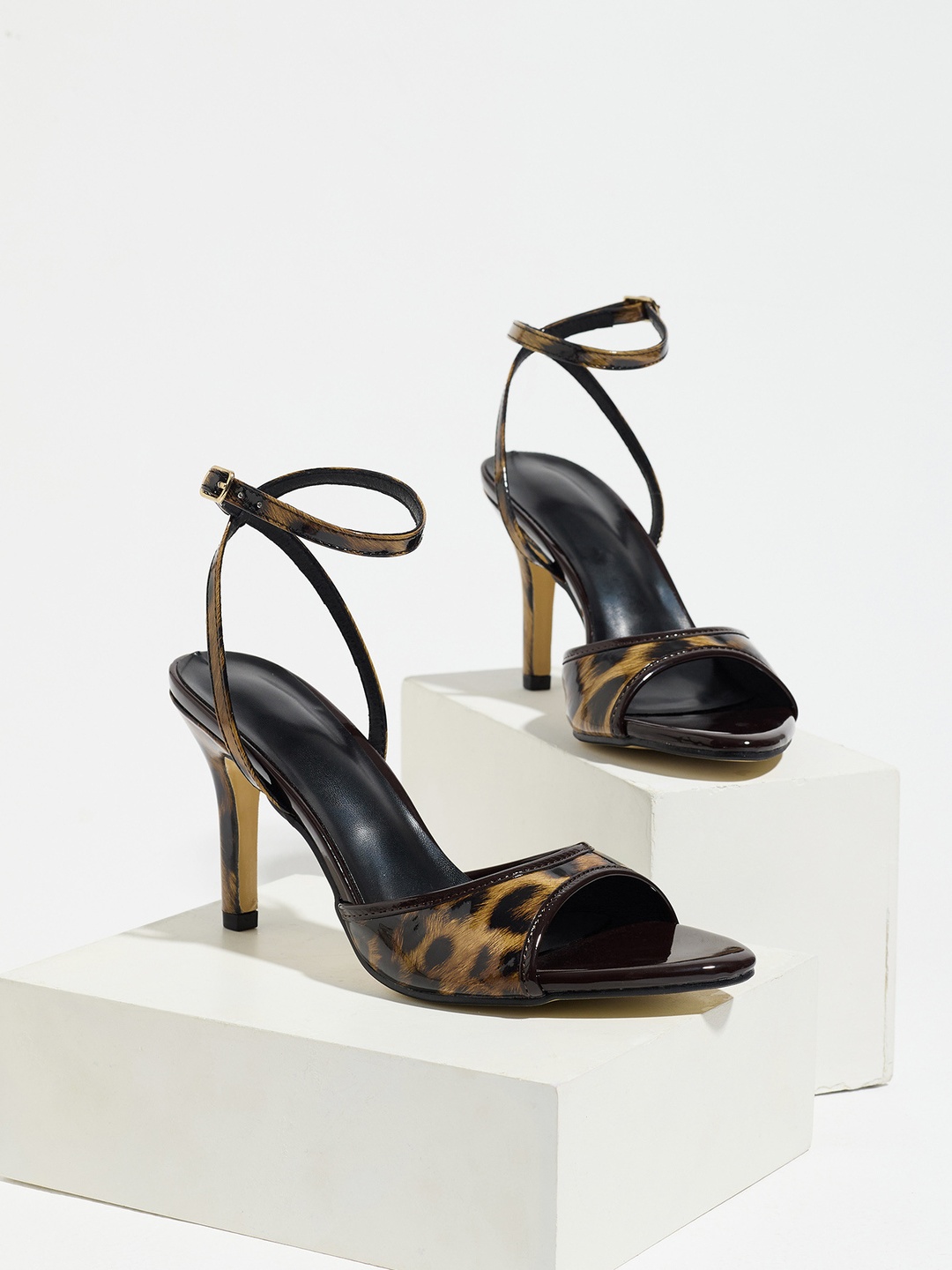 Leopard Print Ankle Strap High Heel Sandals