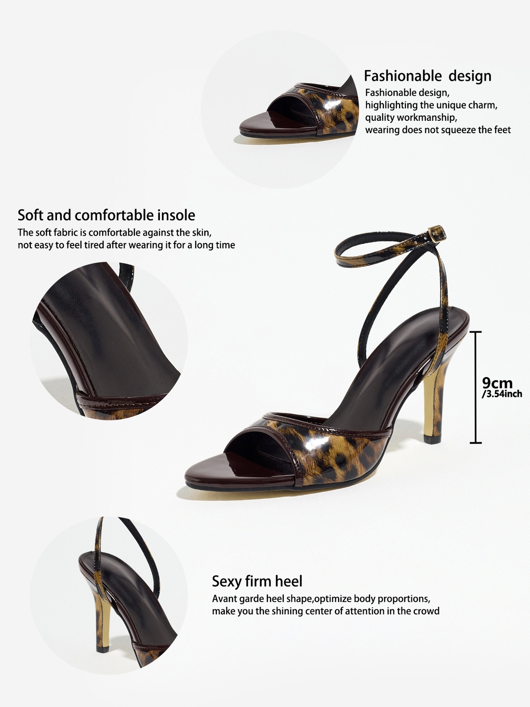 Leopard Print Ankle Strap High Heel Sandals