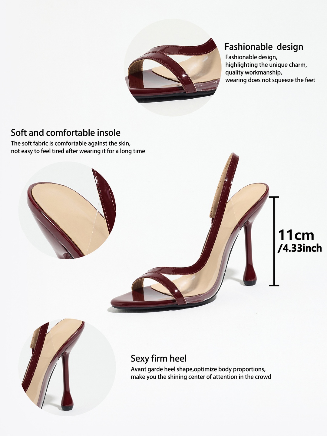 Women Burgundy Patent High Heel Slingback Sandals
