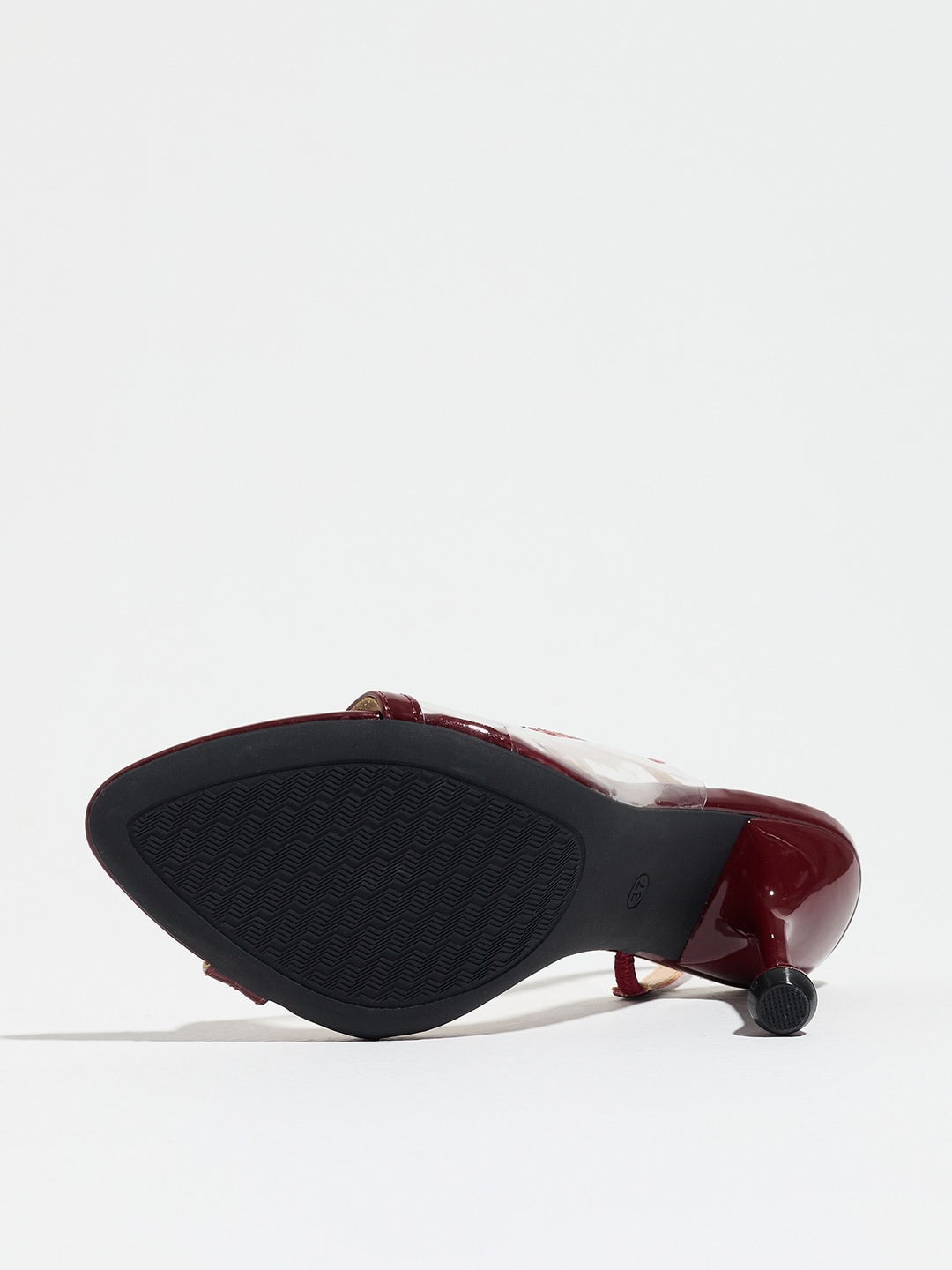 Women Burgundy Patent High Heel Slingback Sandals