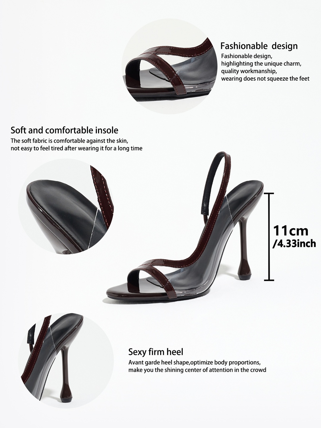 Brown Patent Slingback High Heel Sandals