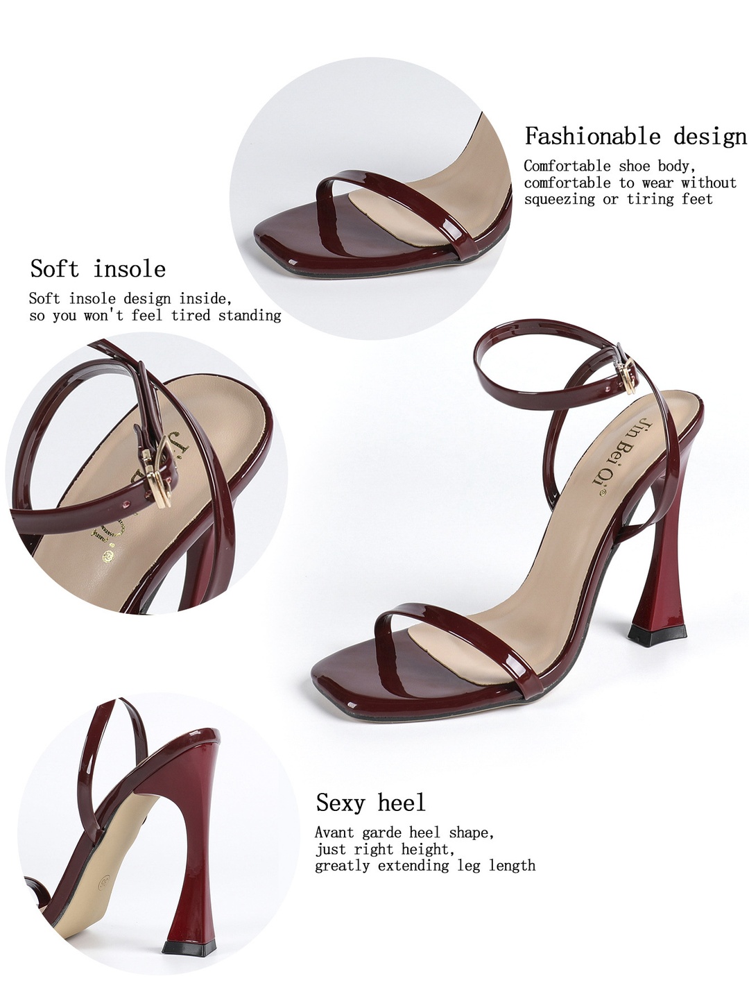 Burgundy High-Heel Ankle Strap Sandals