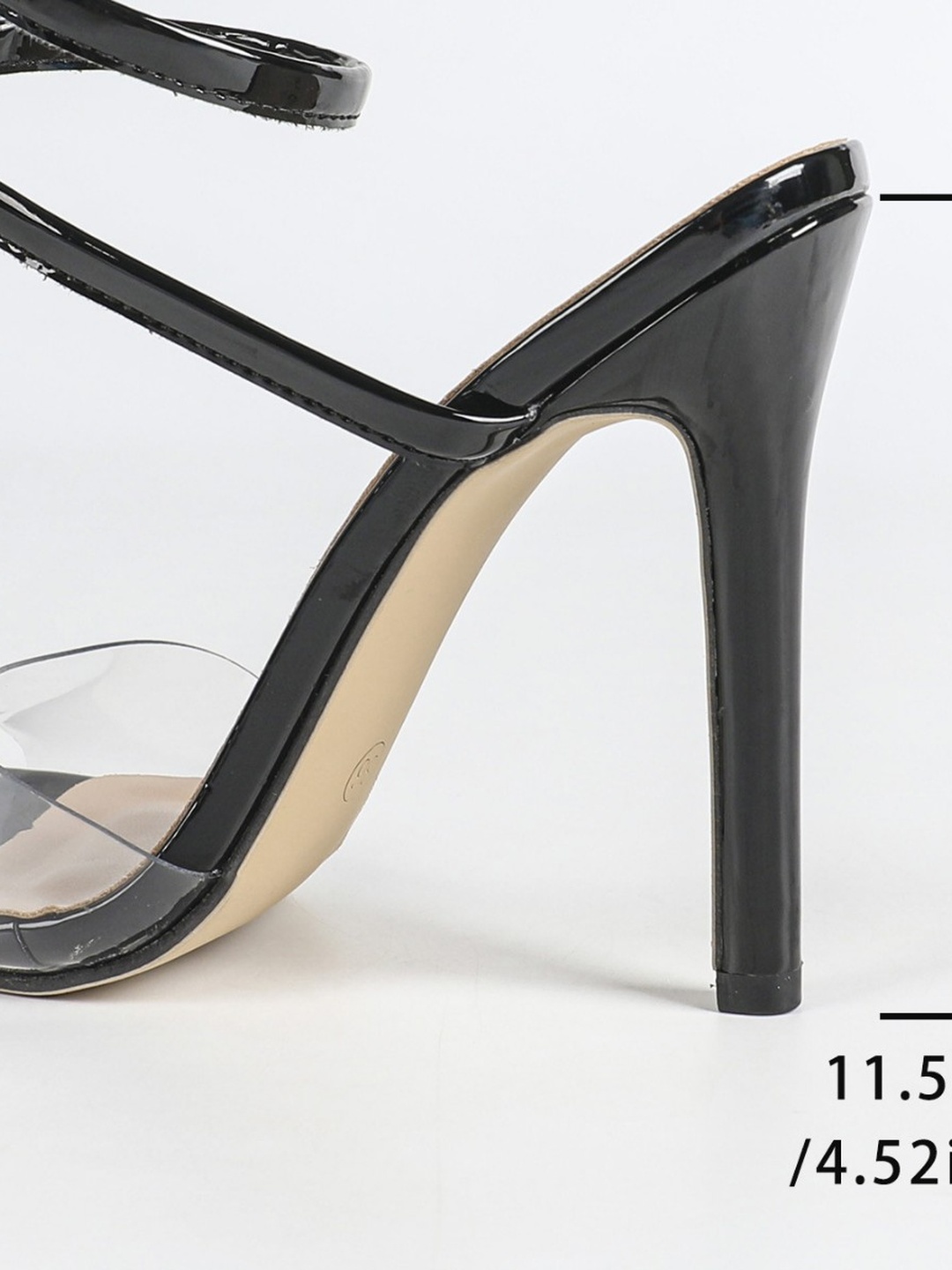 Black and Clear Stiletto Sandals with Ankle Wrap