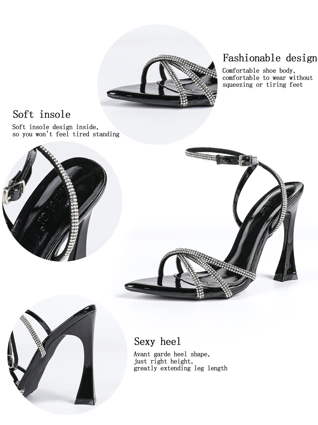 Black Rhinestone High Heel Sandals 