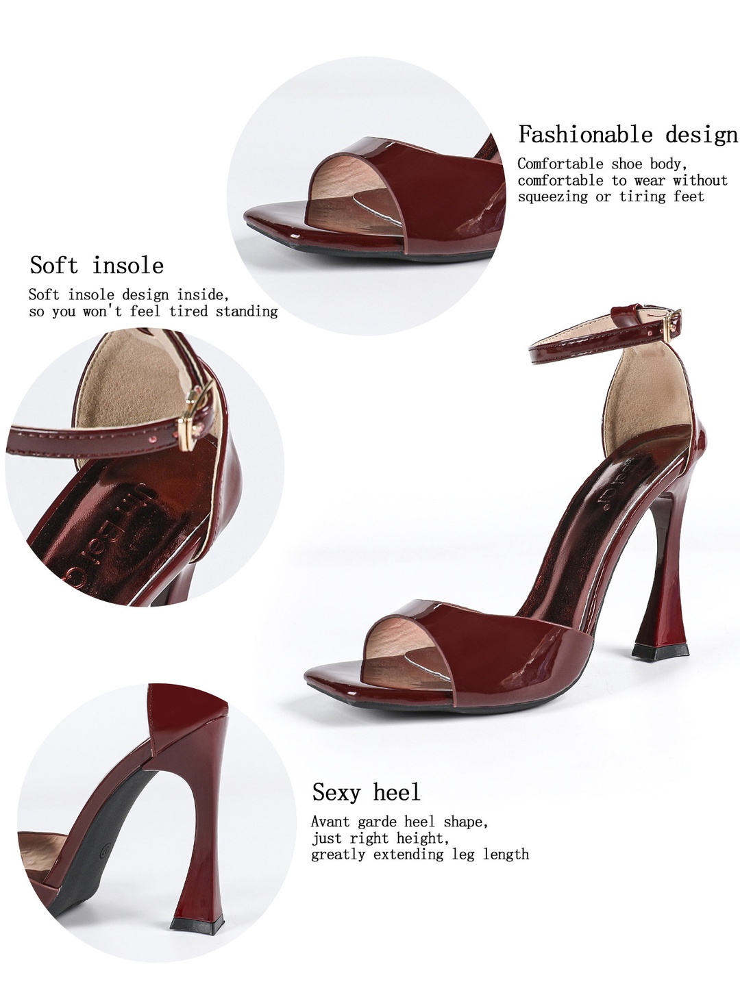 Maroon High Heel Ankle Strap Sandals