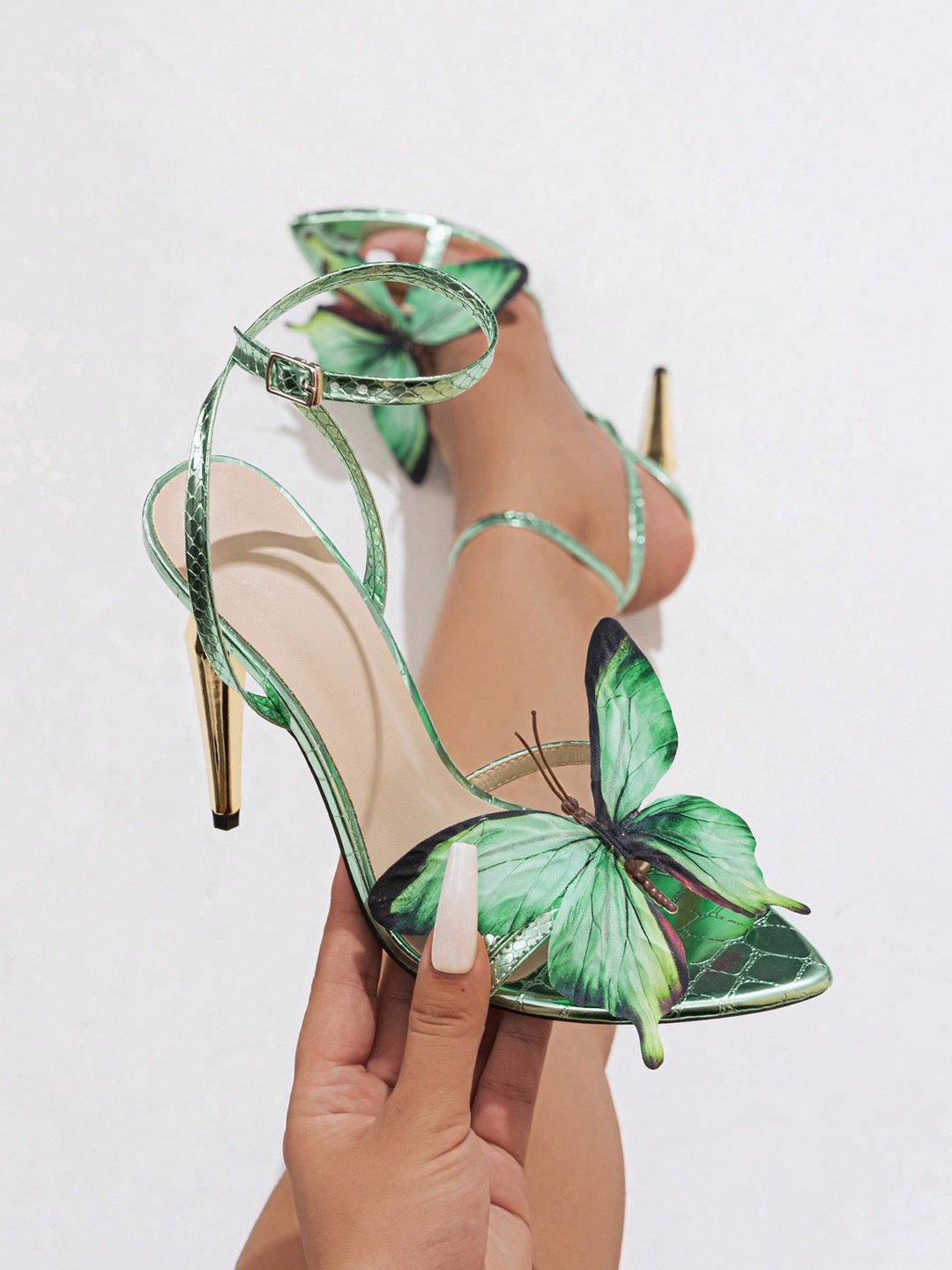 Butterfly Stiletto Heels with Ankle Strap