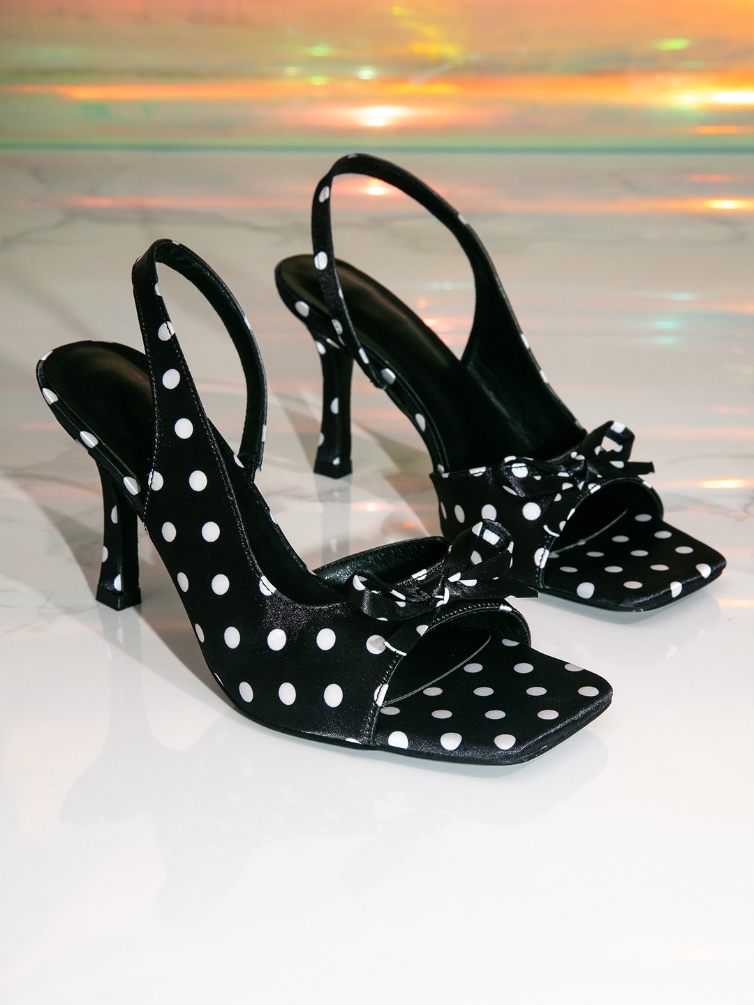 Black Polka Dot Slingback High Heels