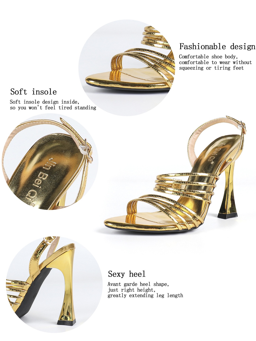 Gold Metallic Multi-Strap Open-Toe High Heel Sandals