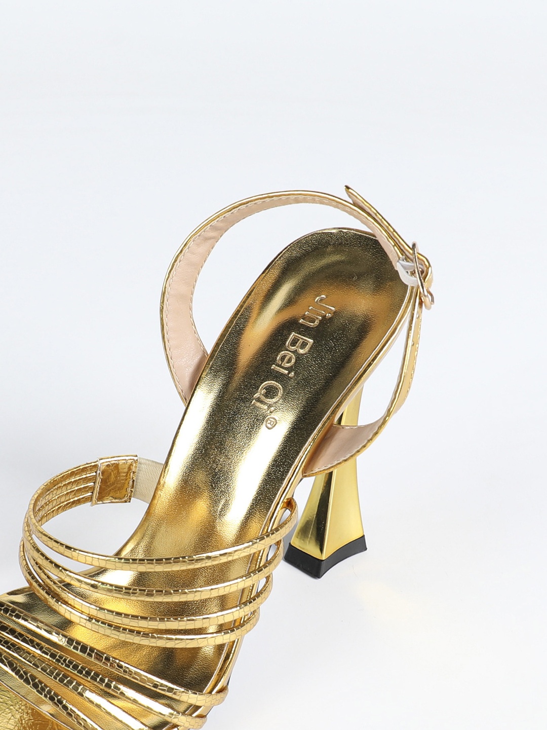 Gold Metallic Multi-Strap Open-Toe High Heel Sandals