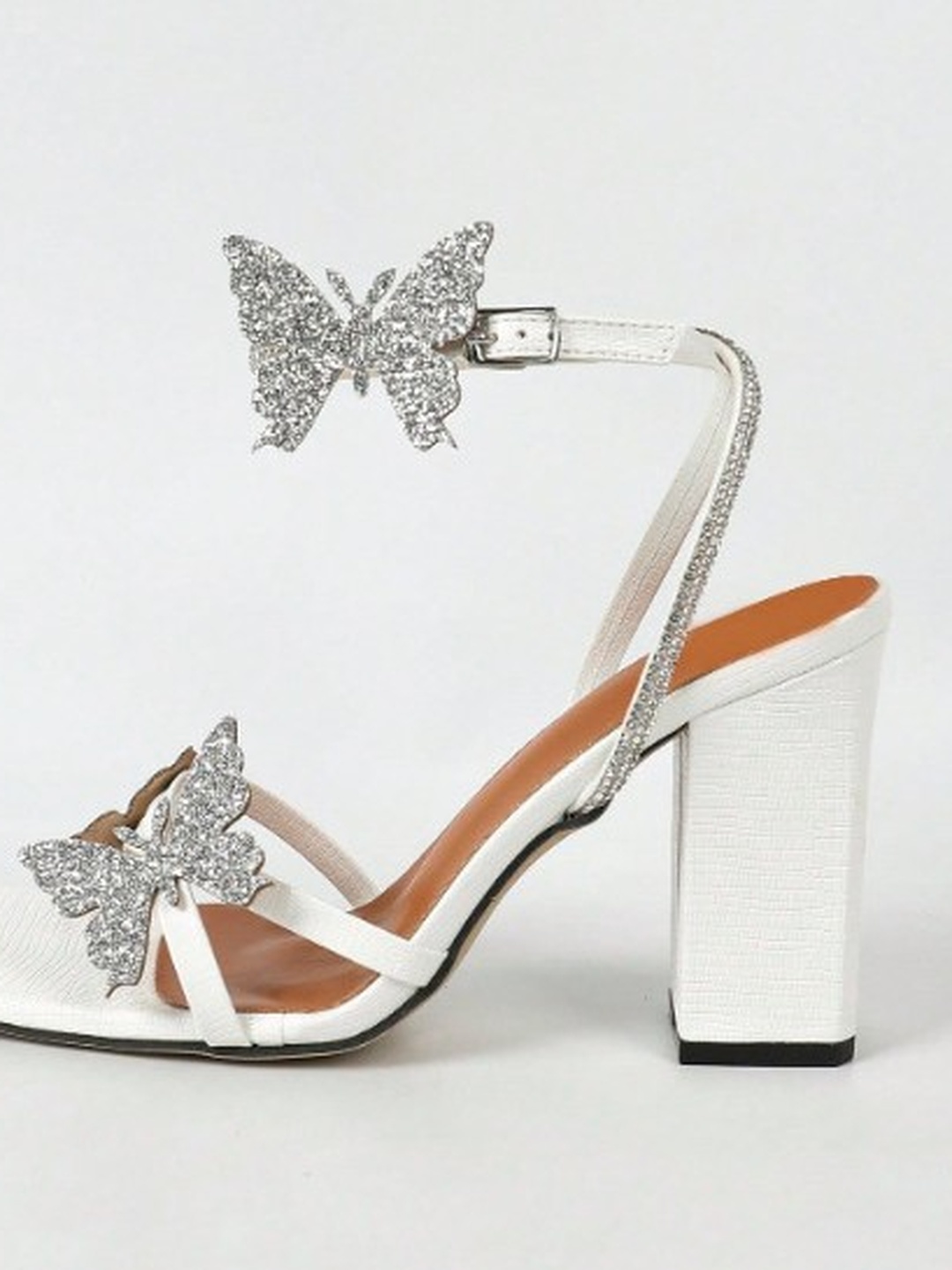 White Butterfly Embellished High Heel Sandals