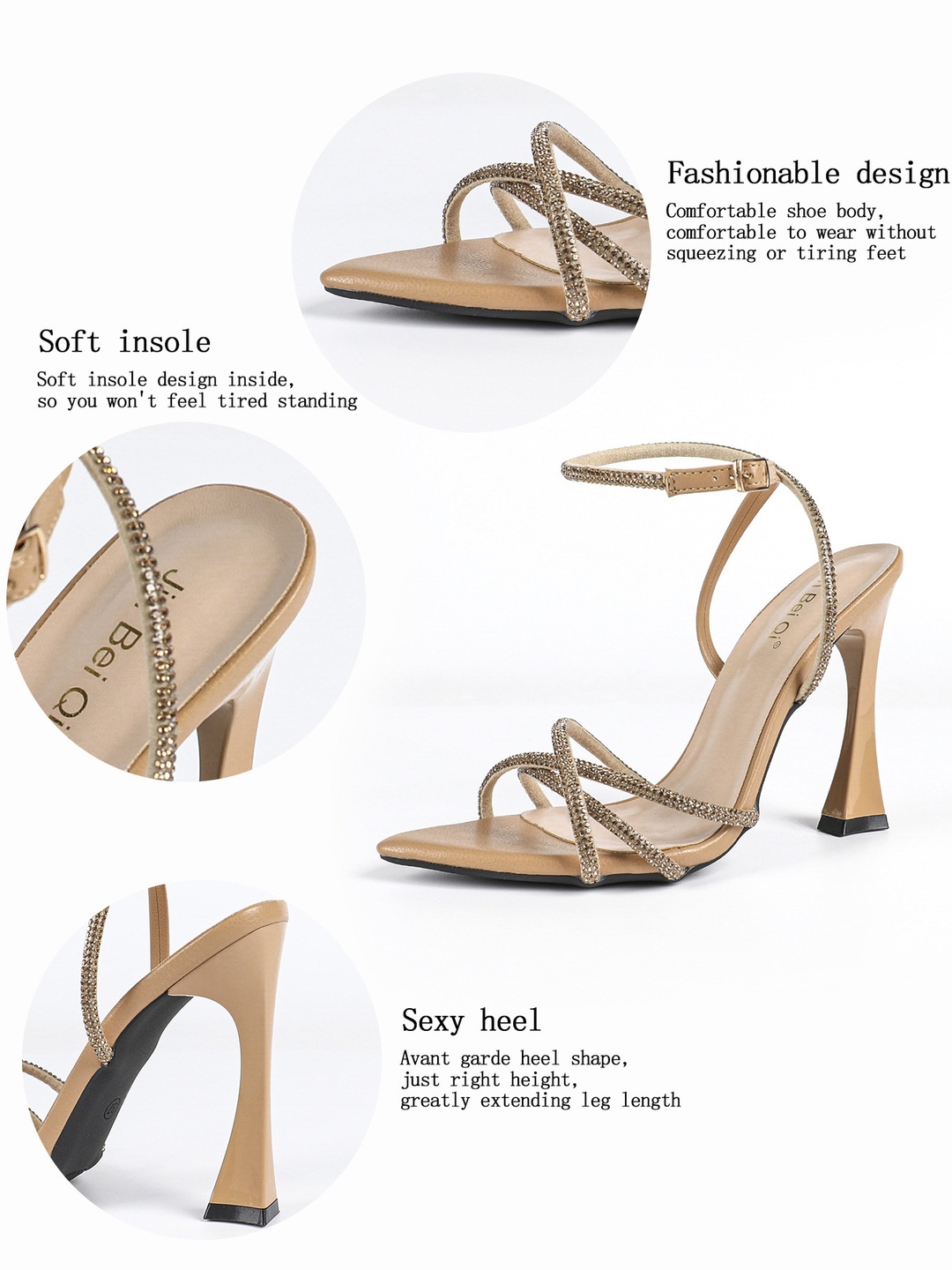 Silver Rhinestone Ankle Strap High Heel Sandals