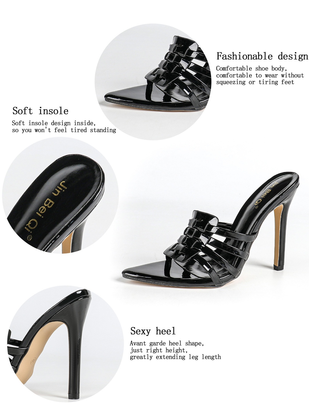 Women Black Pointed-Toe Strappy Stiletto Heel Sandals