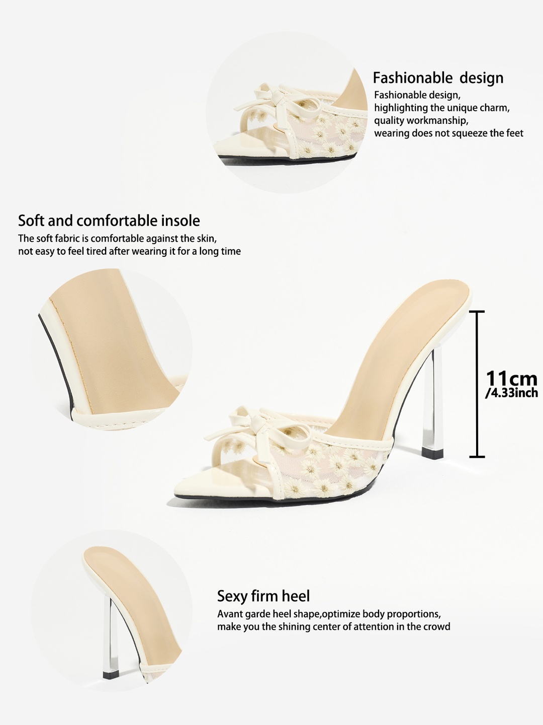 White Mesh Daisy Bow High Heel Sandals