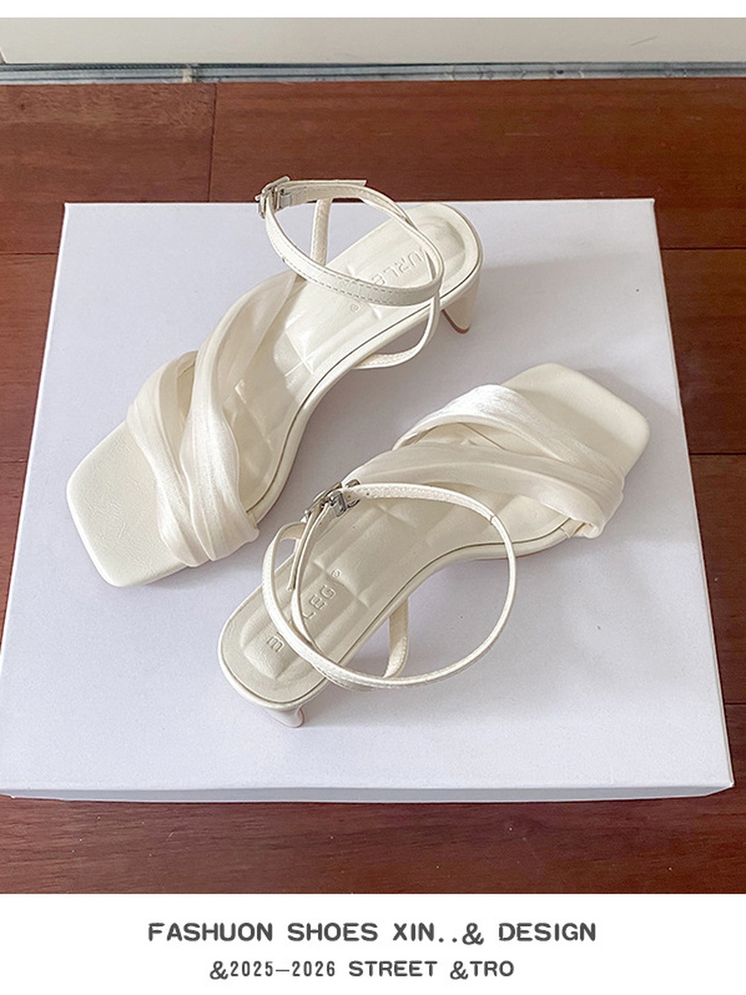 Women White Ruched Open-Toe Ankle Strap High Heel Sandals