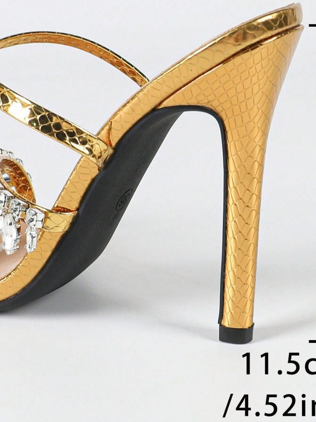 Gold Snakeskin Rhinestone Ankle Strap Stiletto Sandals