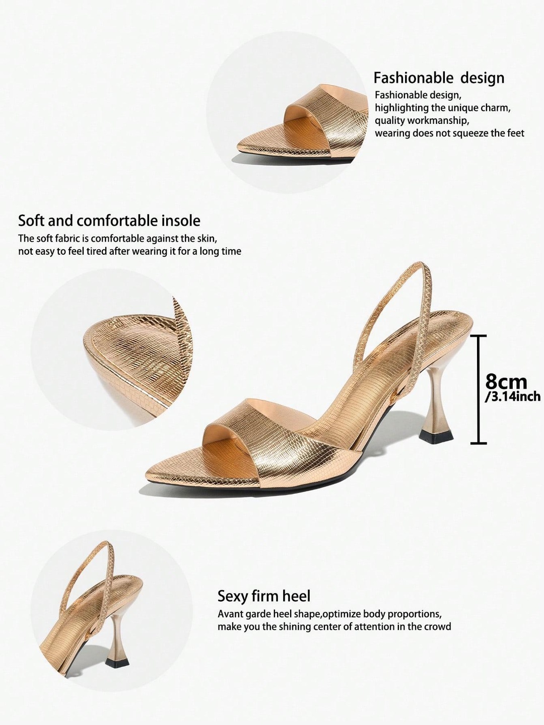 Lizard-Embossed Open-Toe Slingback Stiletto Heels