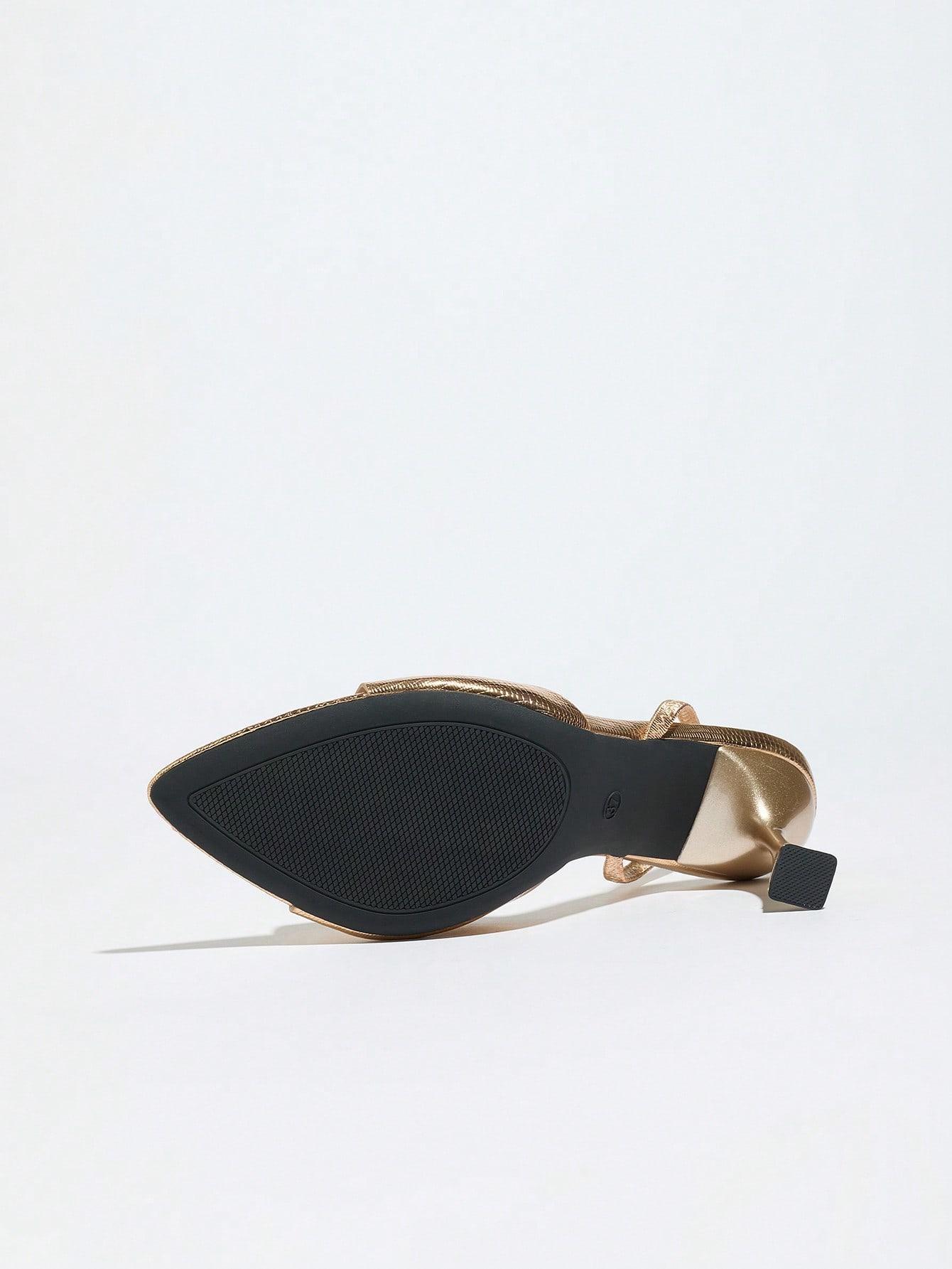 Lizard-Embossed Open-Toe Slingback Stiletto Heels