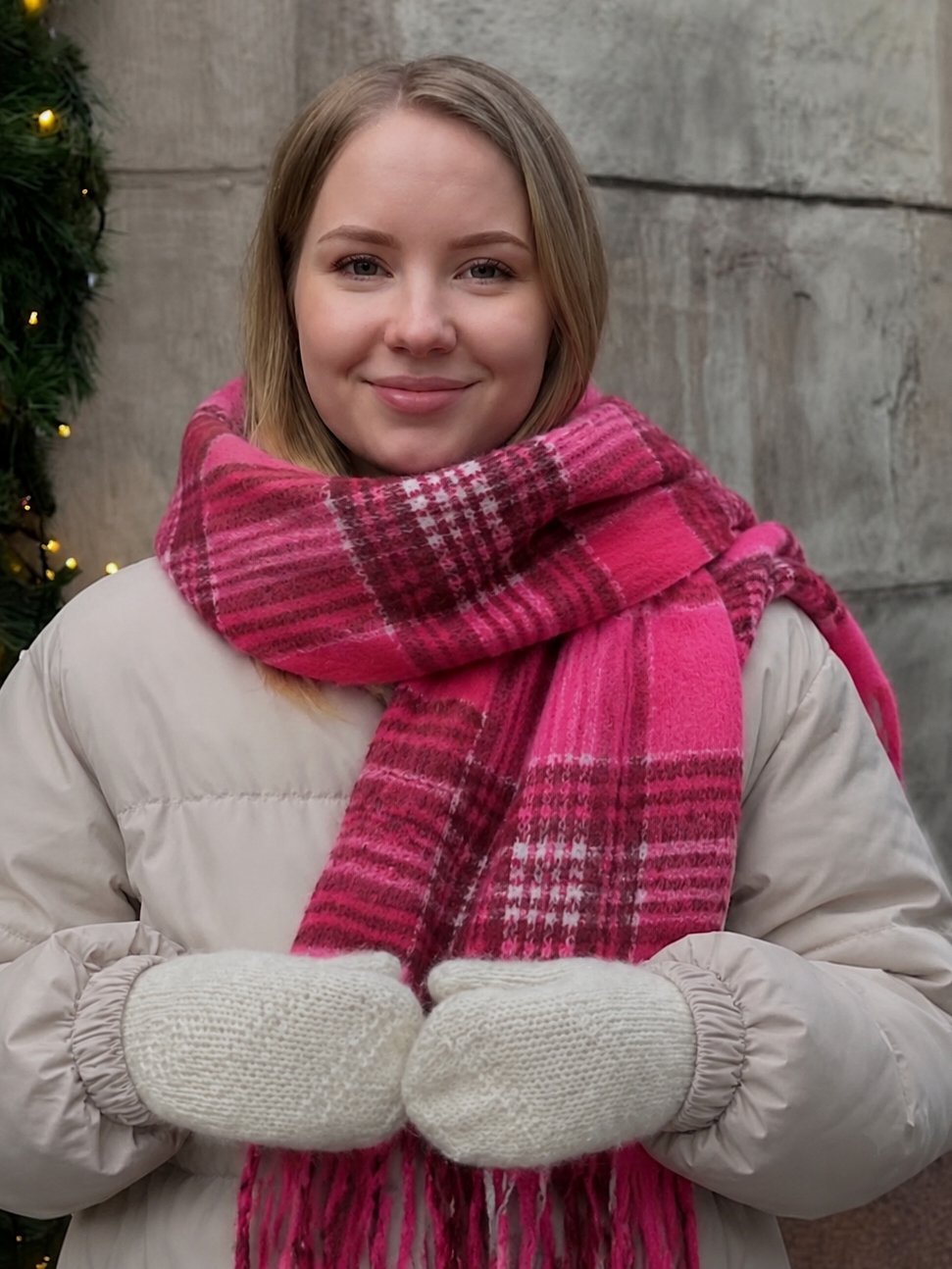 Dark Pink Plaid Neck Scarf