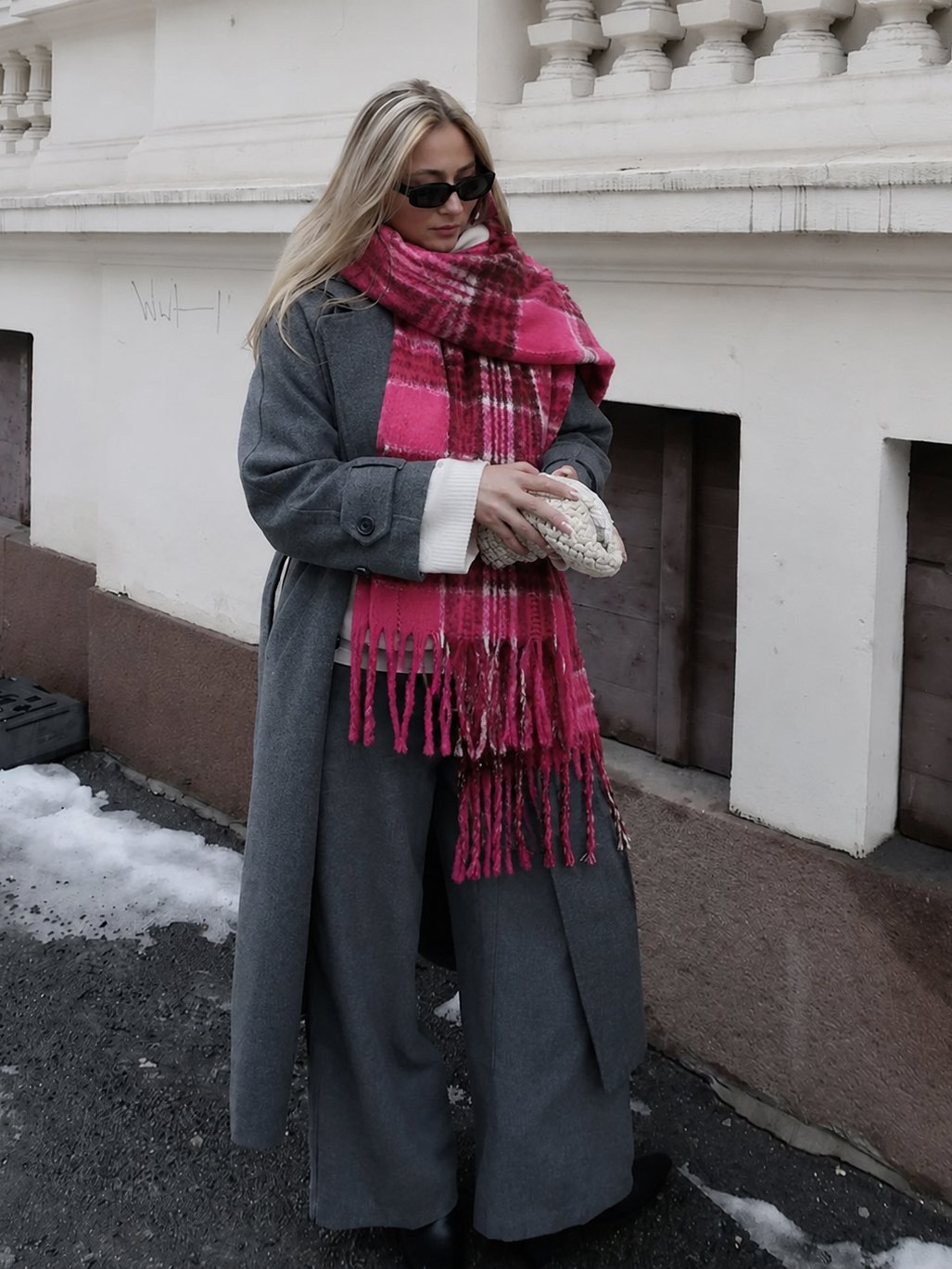 Dark Pink Plaid Neck Scarf