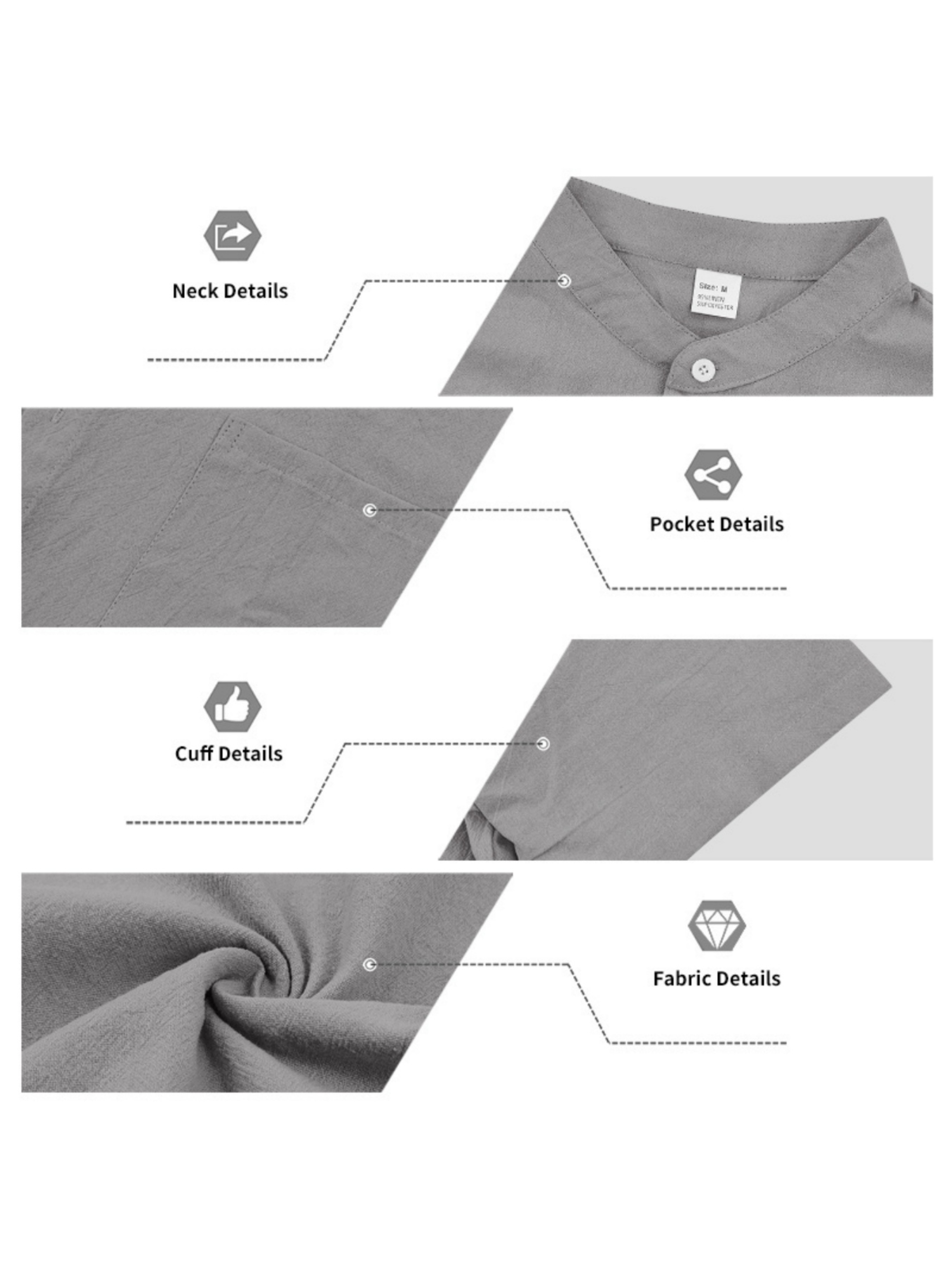 Men Grey Linen Stand Collar Shirt and Trousers Set