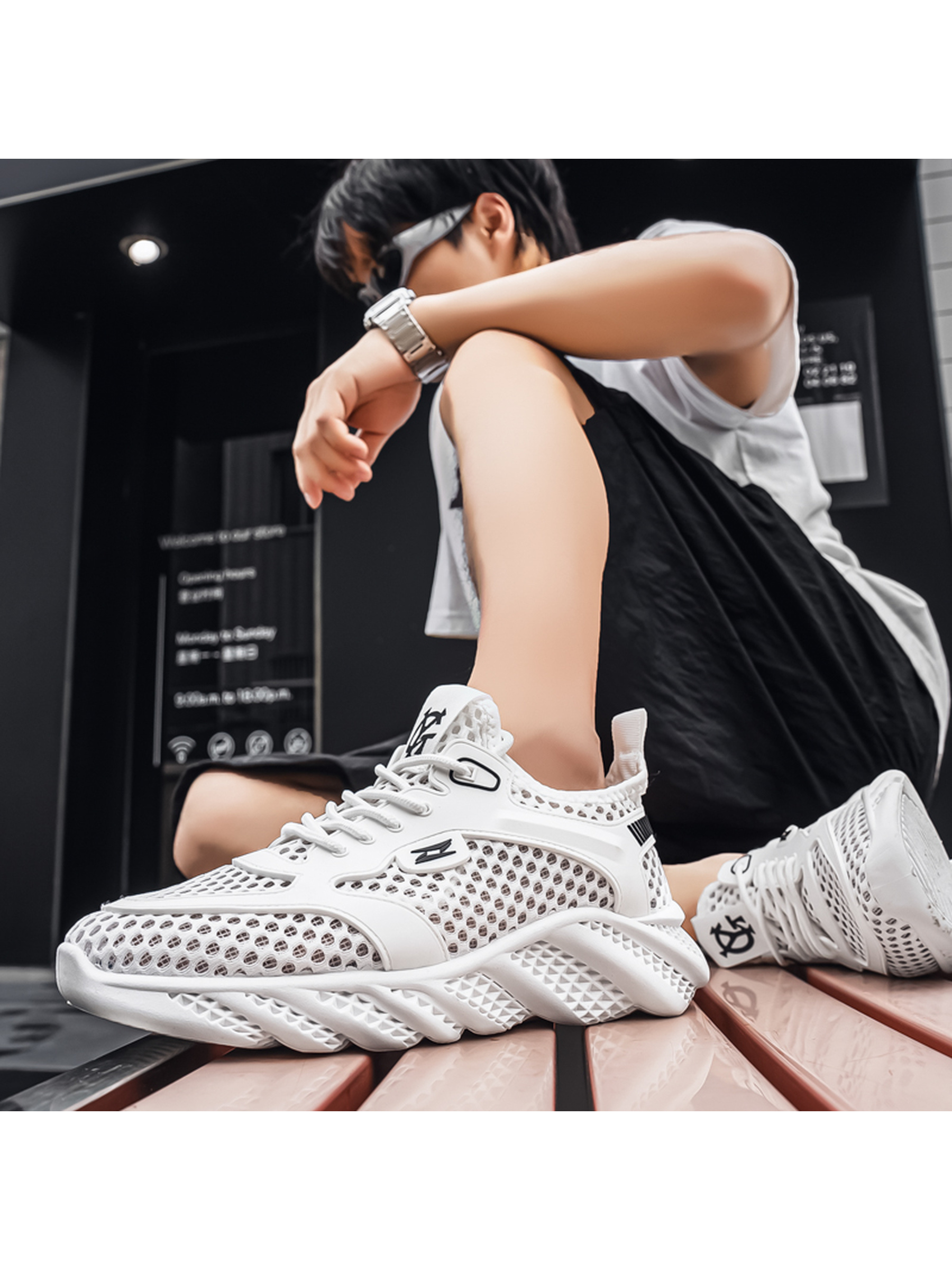 White Mesh Sporty Sneakers