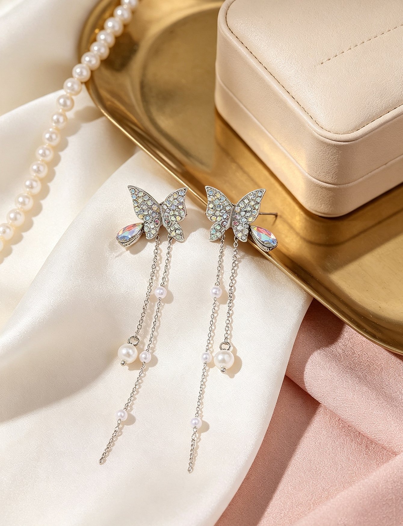 Butterfly Dangle Earrings with Pearls