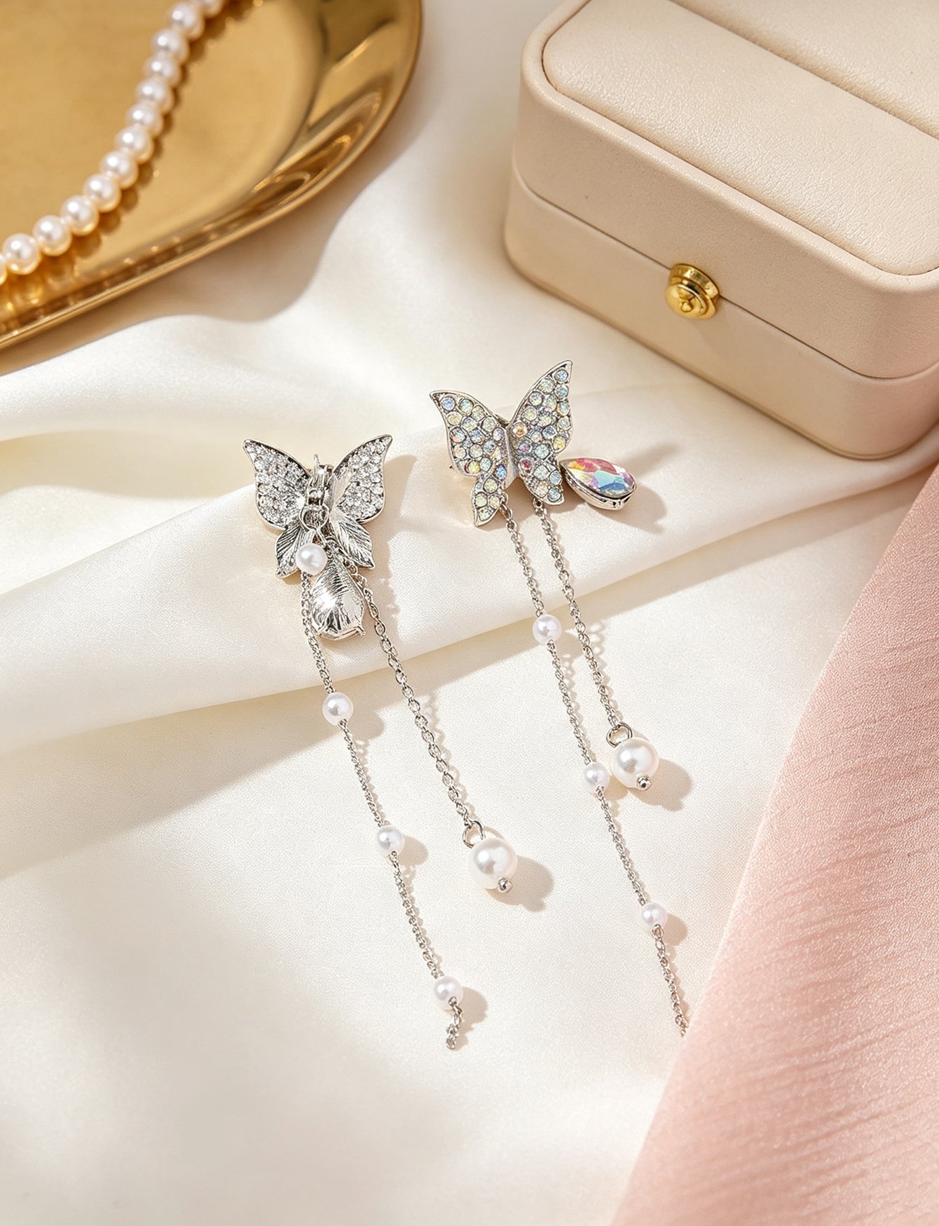Butterfly Dangle Earrings with Pearls