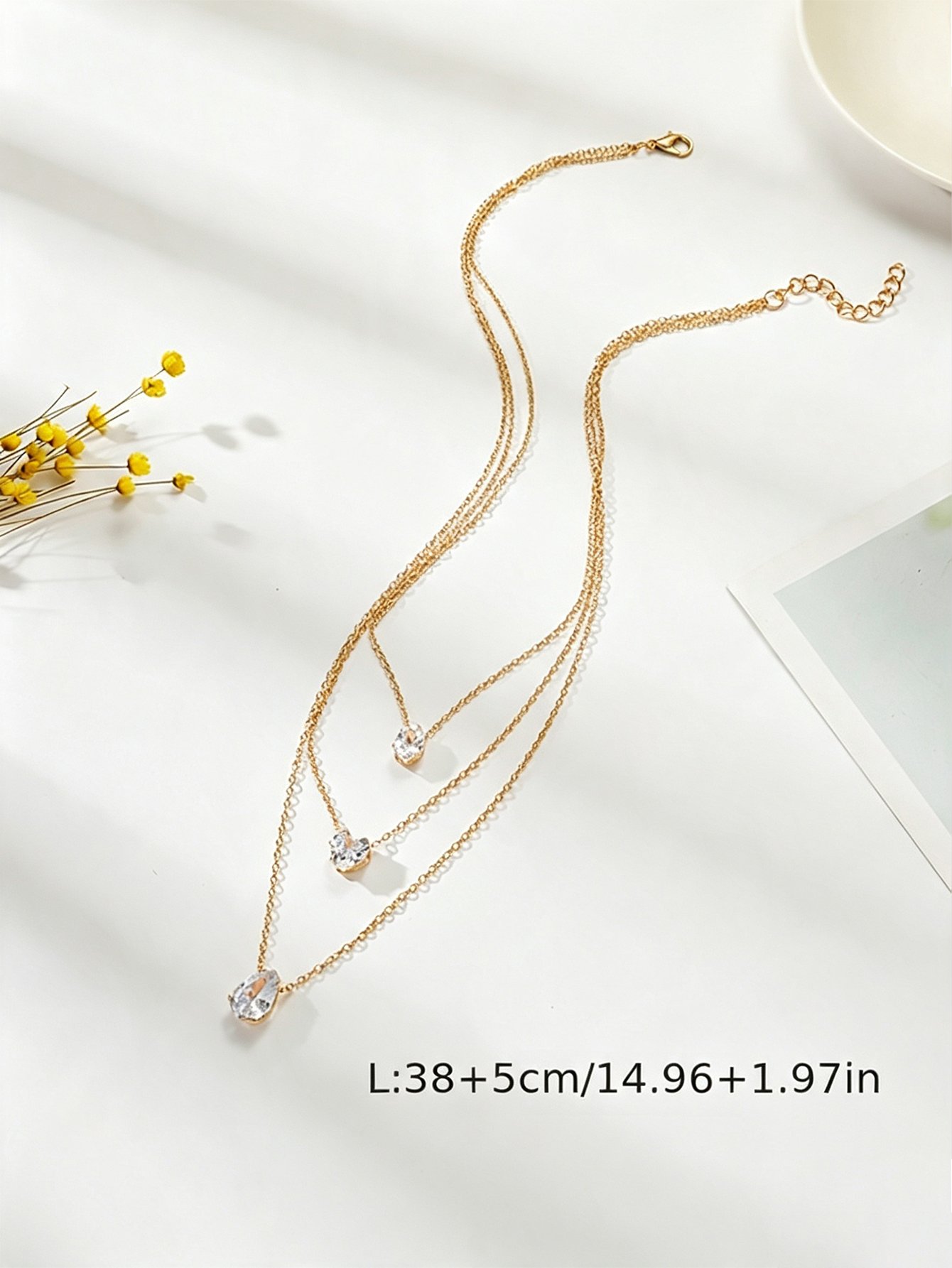 Gold Layered Necklace Set with Teardrop Gemstones