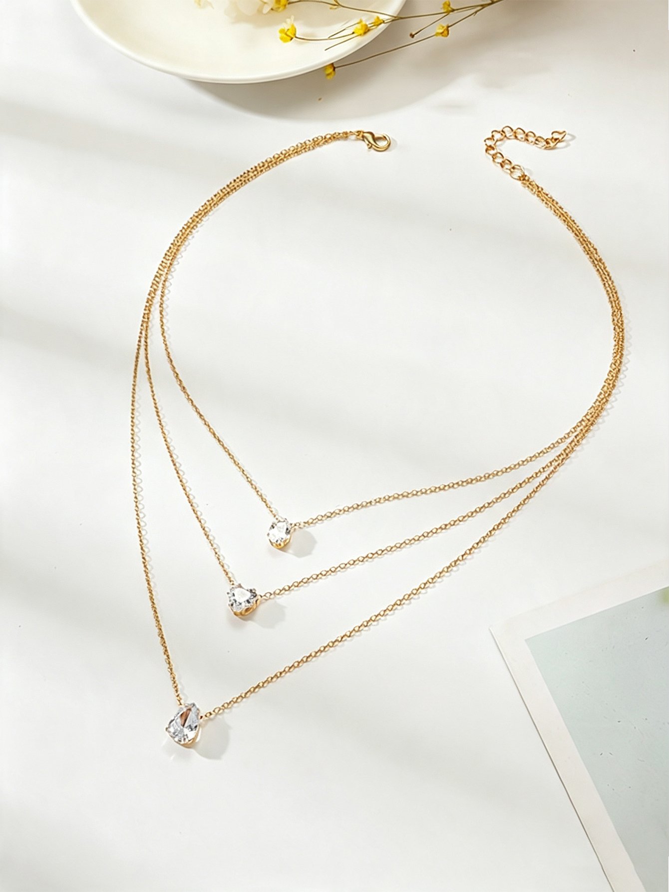 Gold Layered Necklace Set with Teardrop Gemstones
