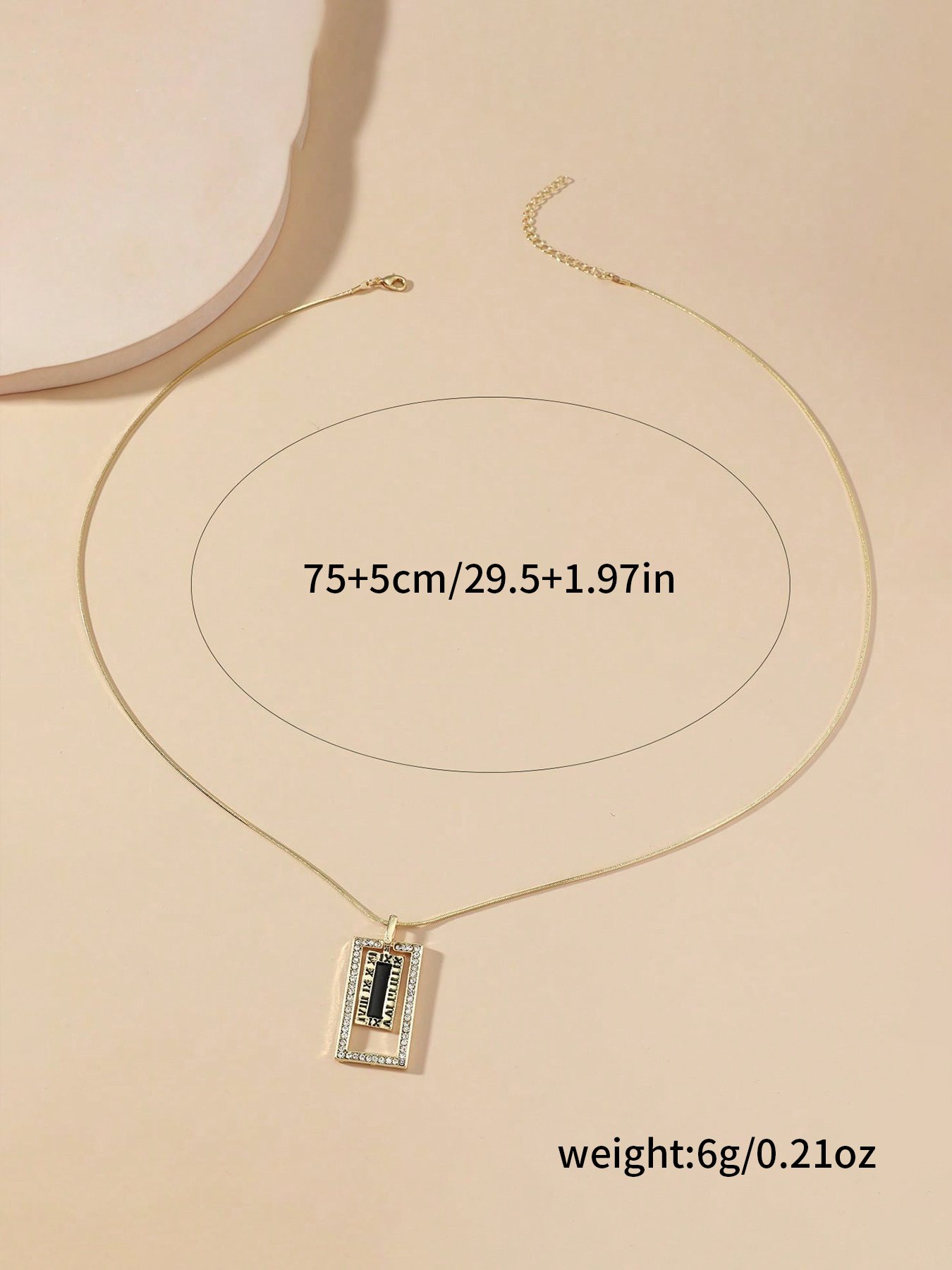 Gold Roman Numeral Rectangle Pendant Necklace