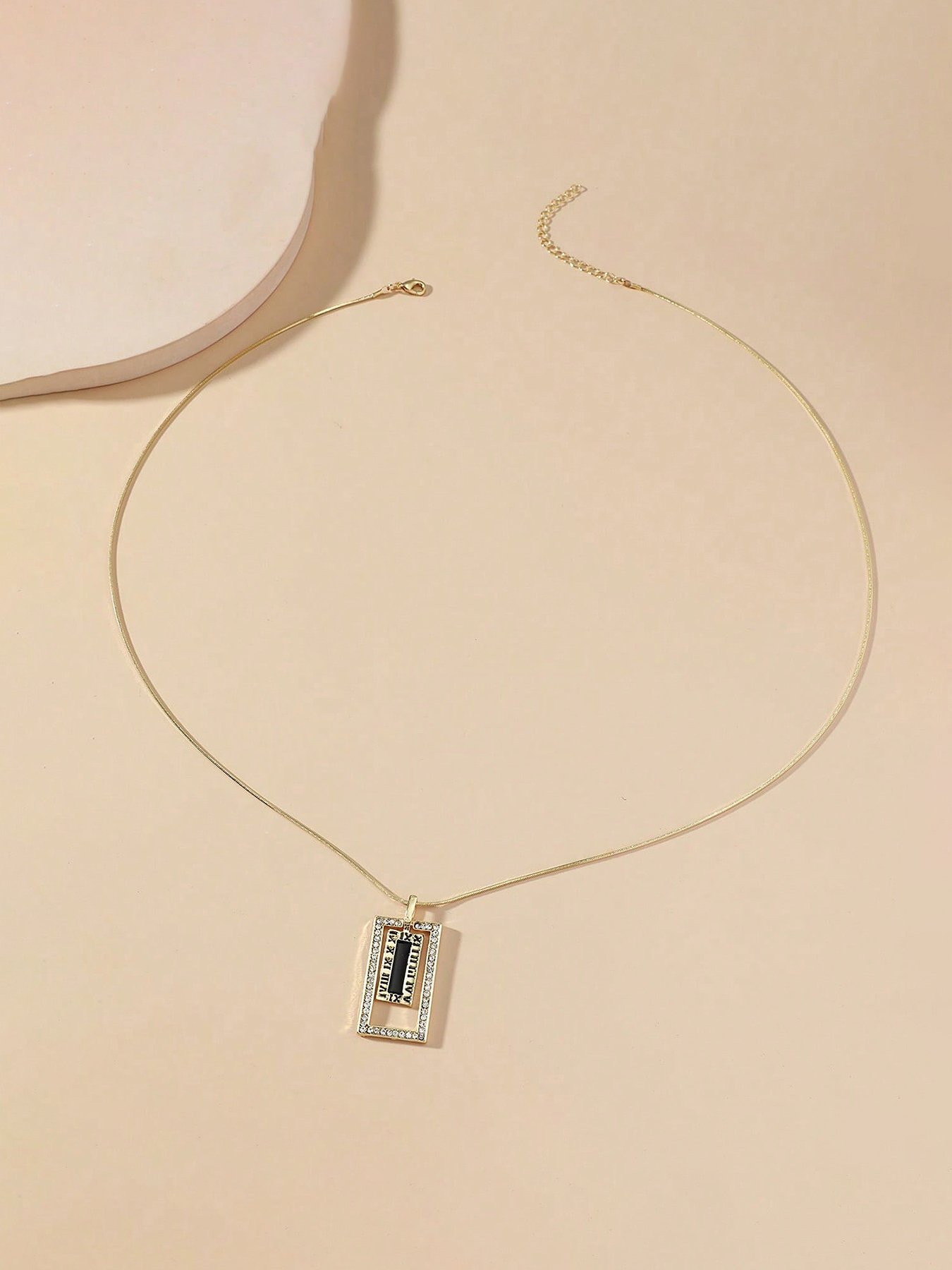 Gold Roman Numeral Rectangle Pendant Necklace