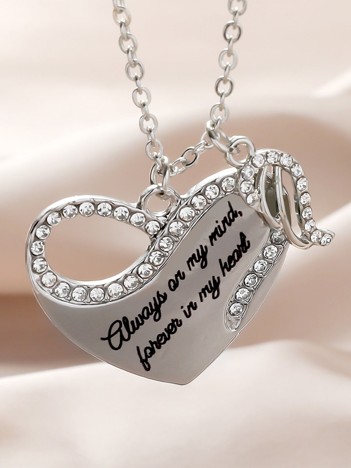 Silver Heart and Angel Wing Necklace