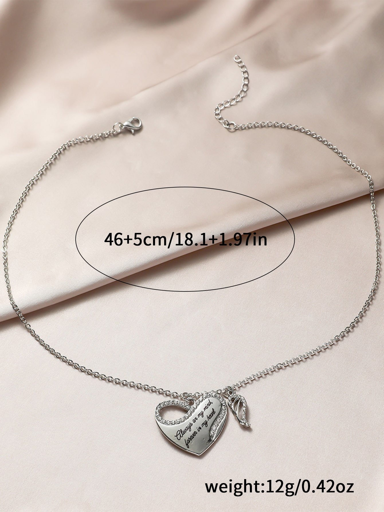 Silver Heart and Angel Wing Necklace