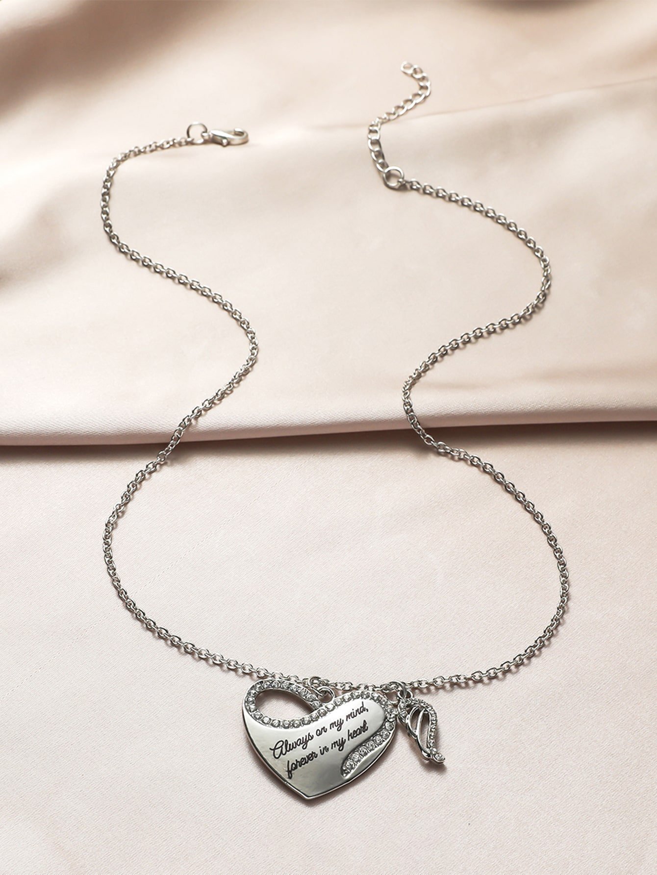 Silver Heart and Angel Wing Necklace