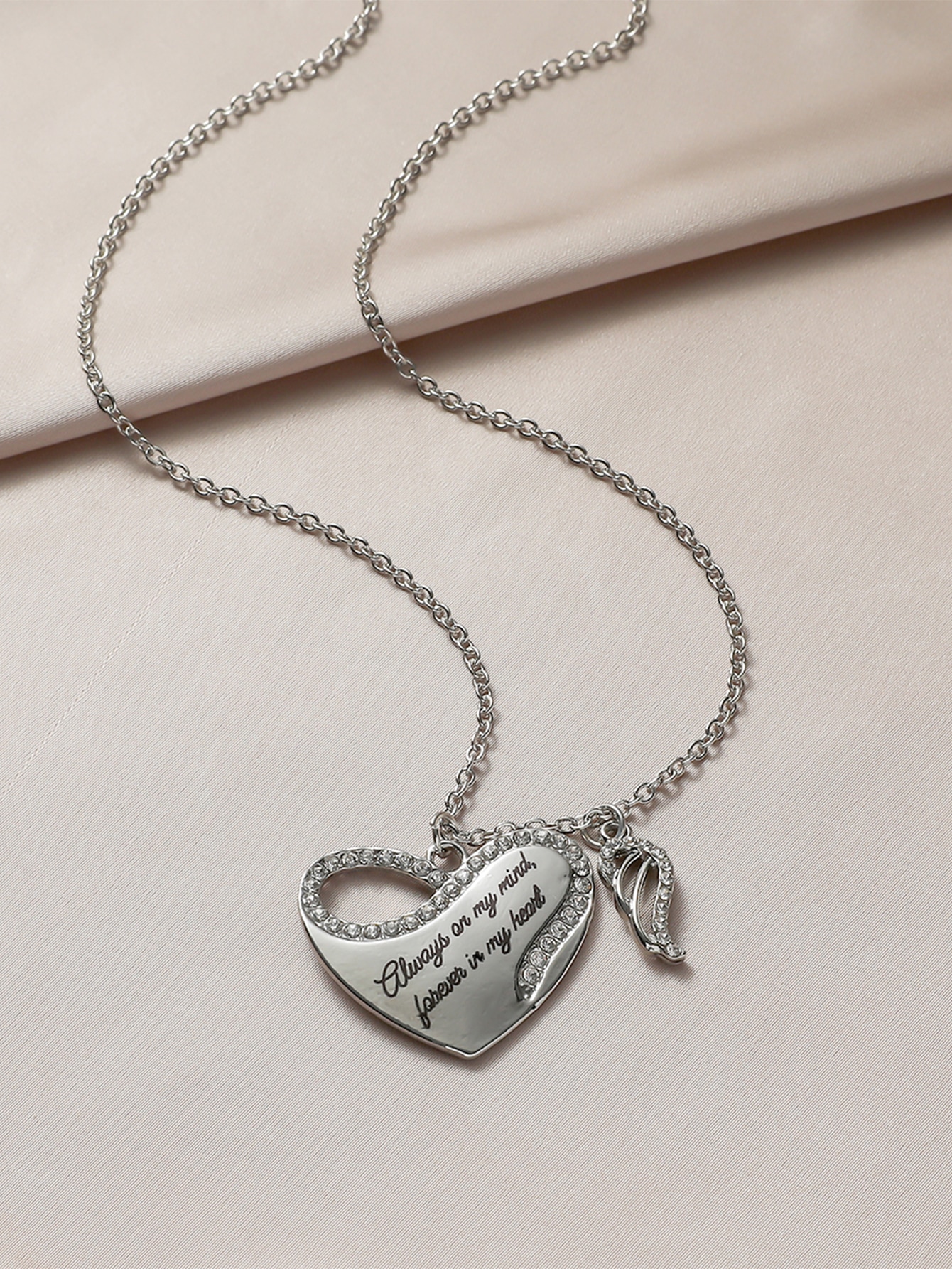 Silver Heart and Angel Wing Necklace