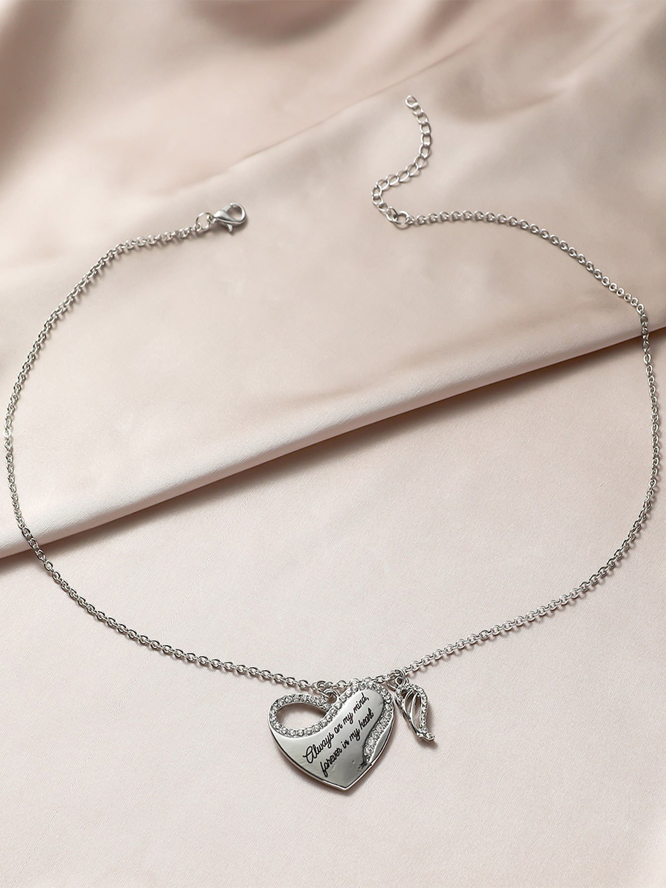 Silver Heart and Angel Wing Necklace